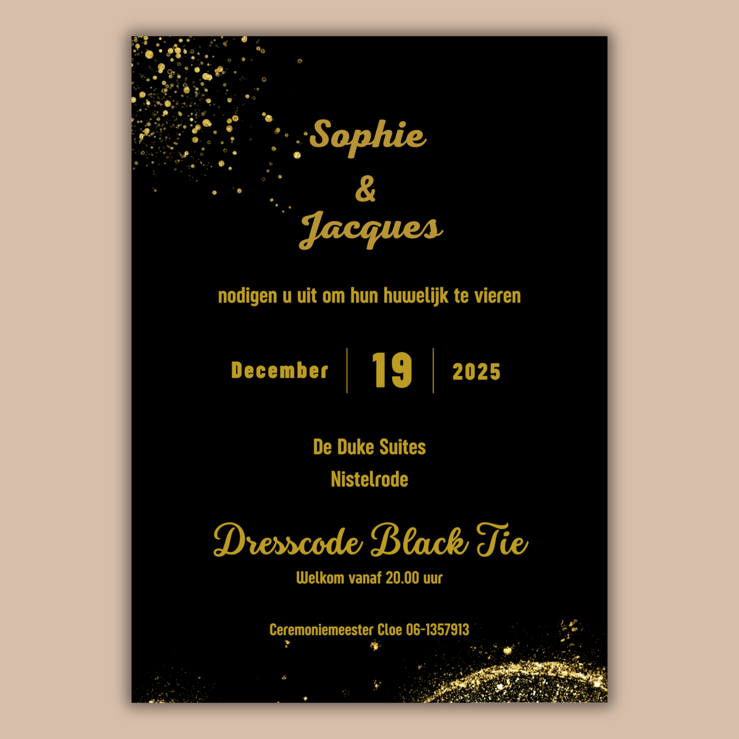 Digitale Trouwkaart Zwart met Gouden Tekst