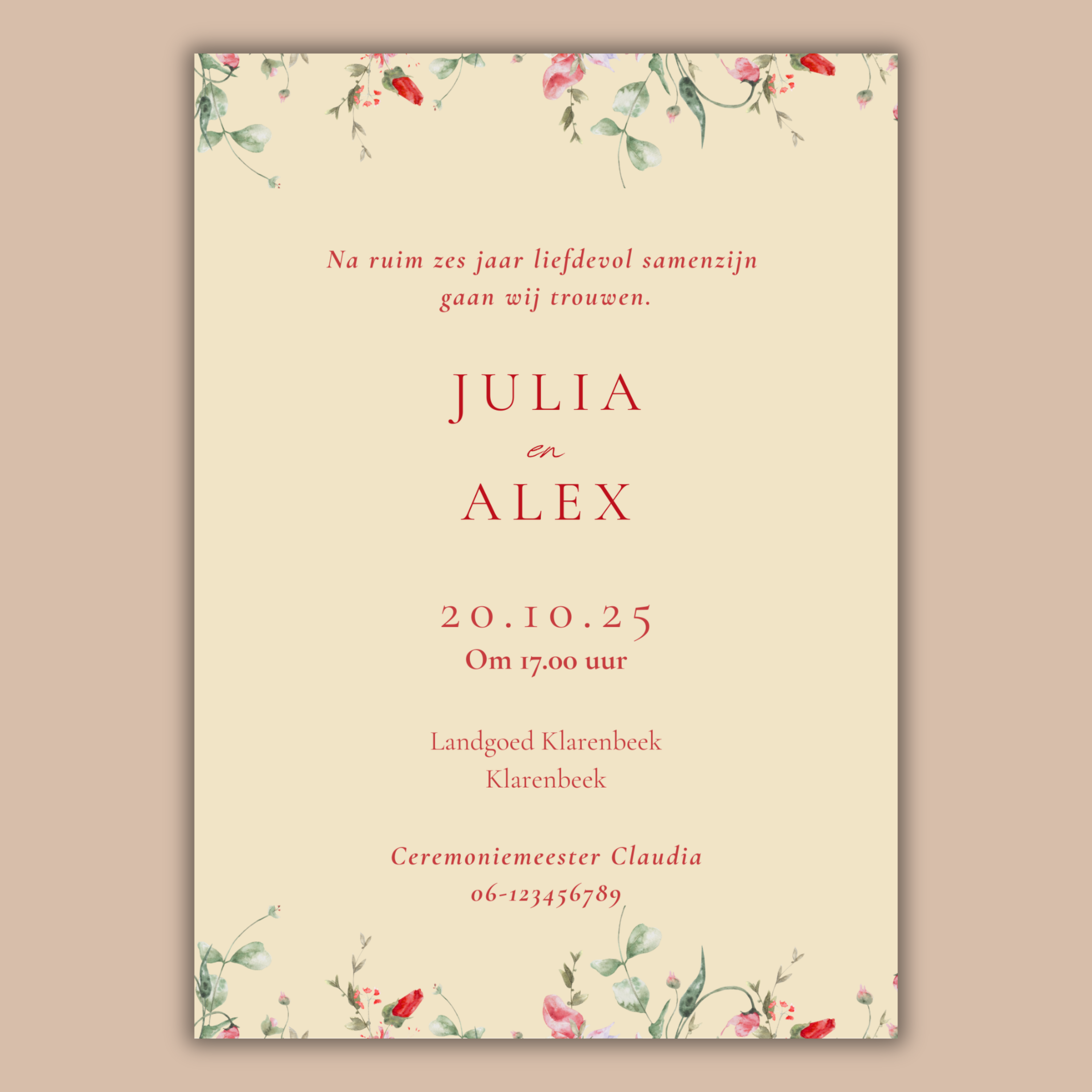 Digitale Trouwkaart Subtiele Bloemetjes