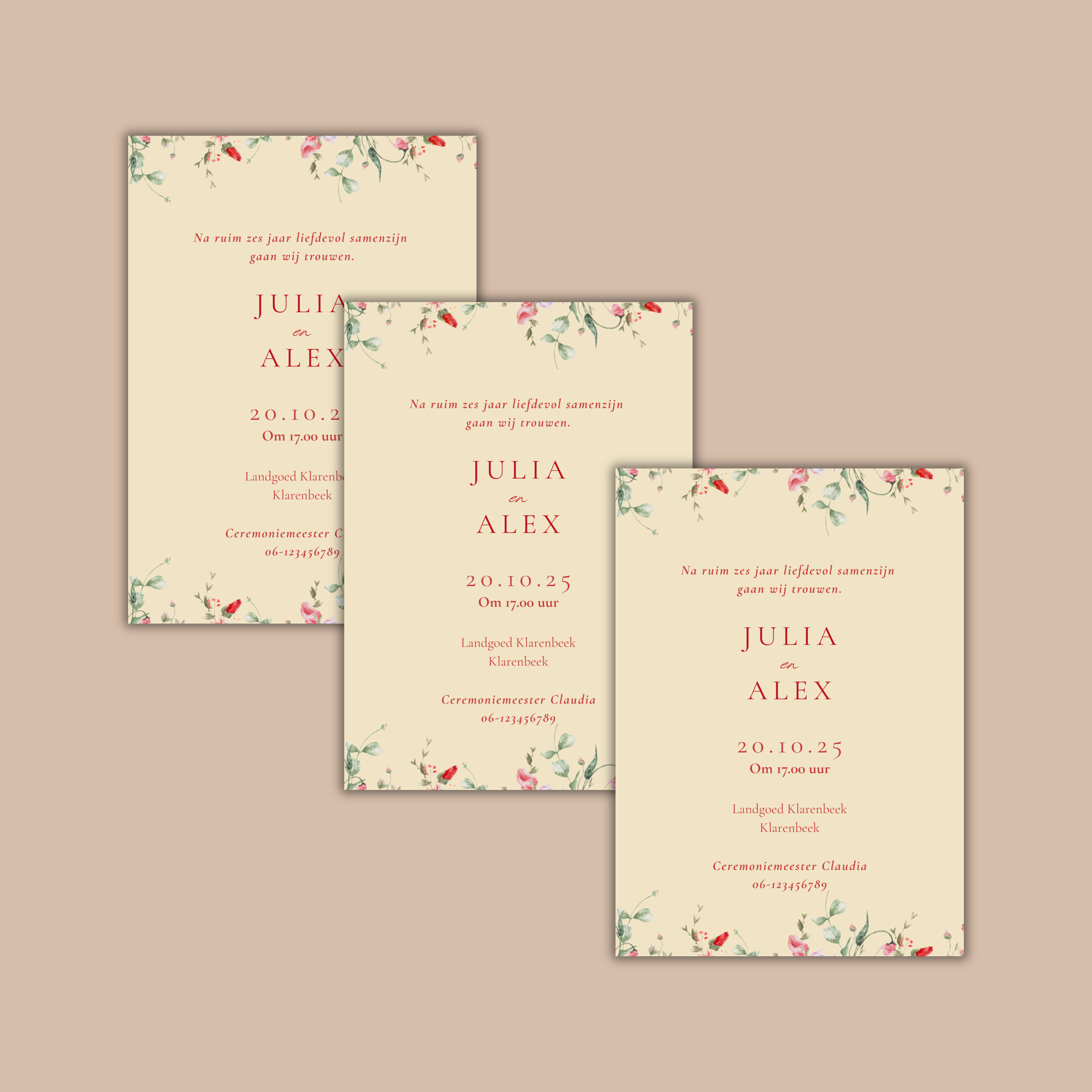 Digitale Trouwkaart Subtiele Bloemetjes