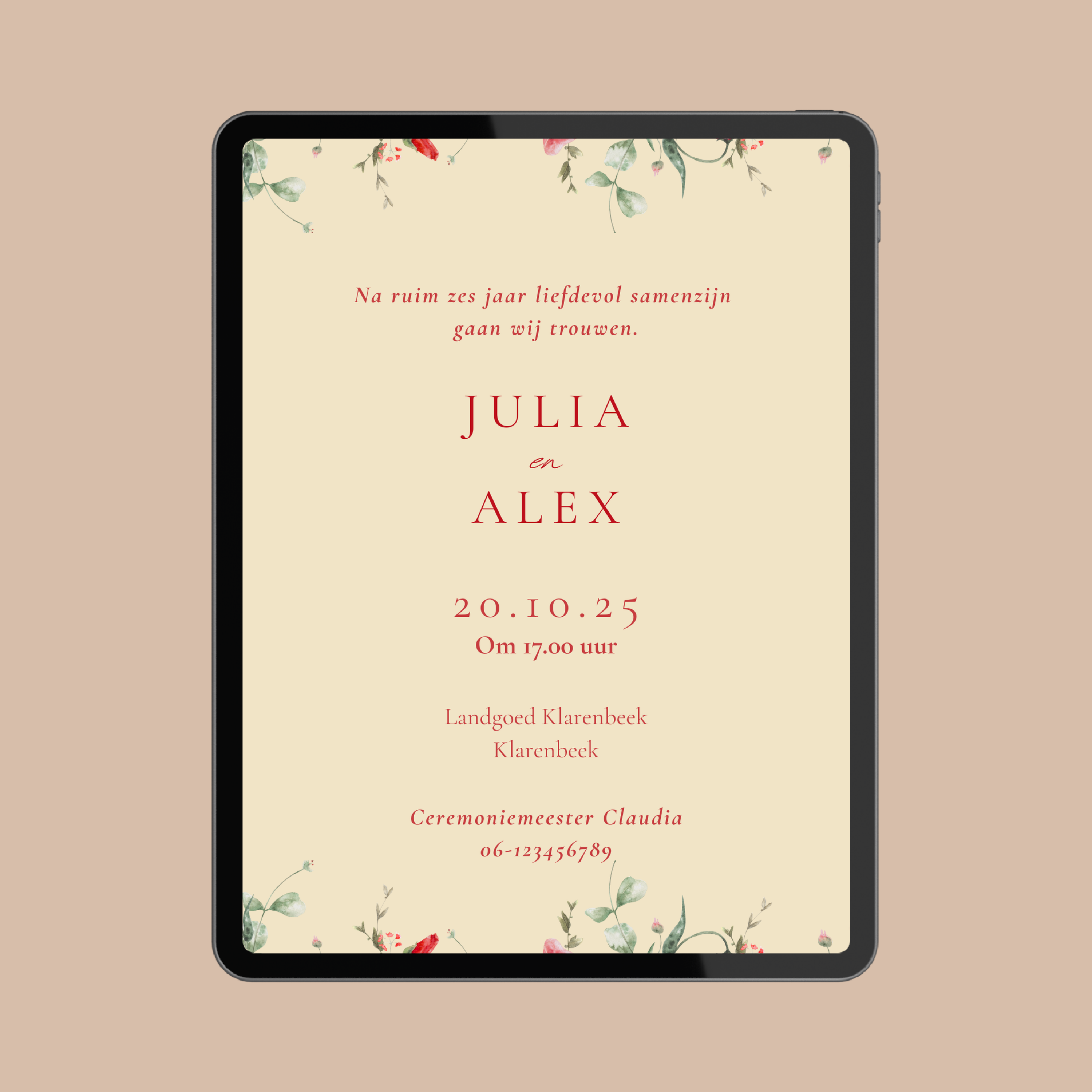 Digitale Trouwkaart Subtiele Bloemetjes