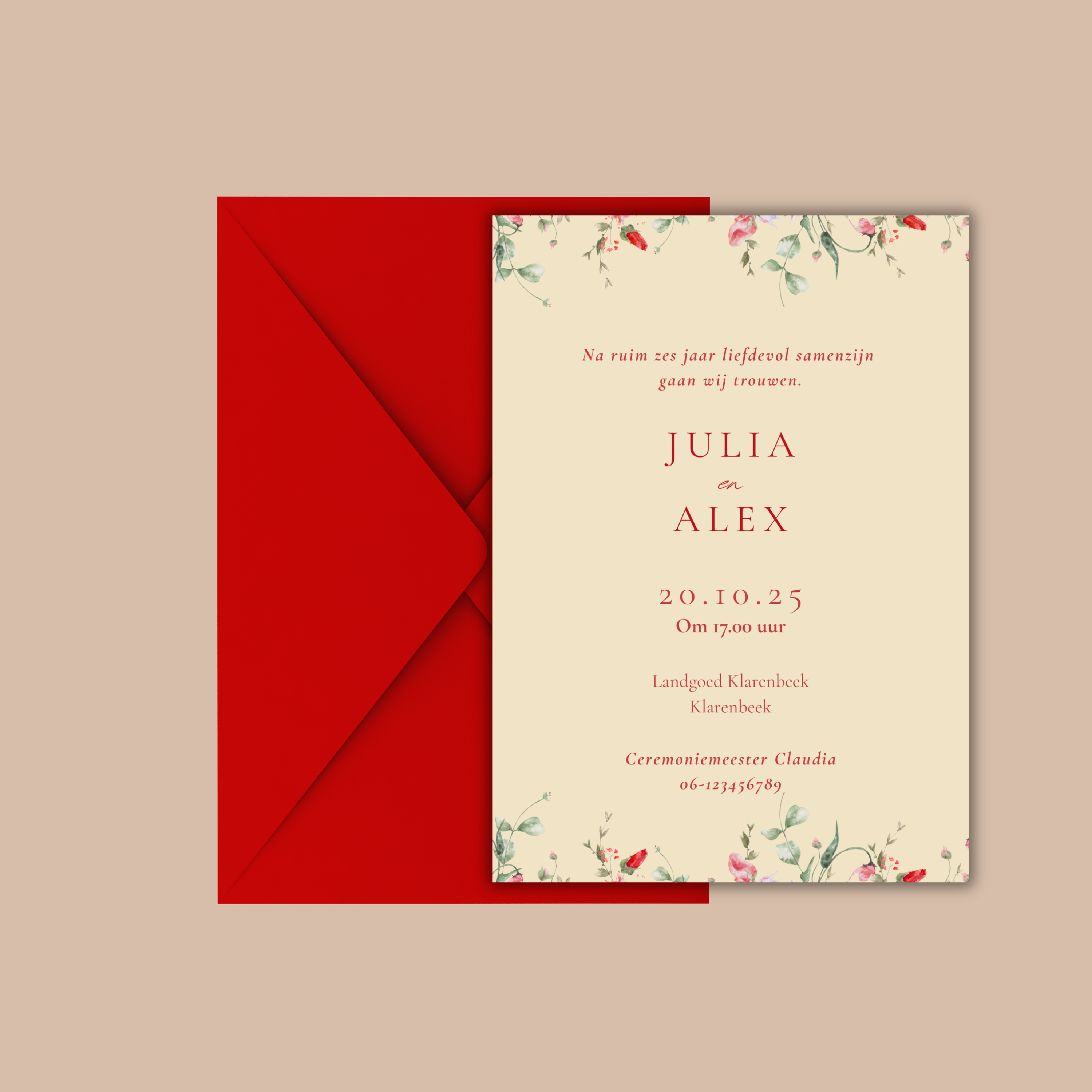 Digitale Trouwkaart Subtiele Bloemetjes