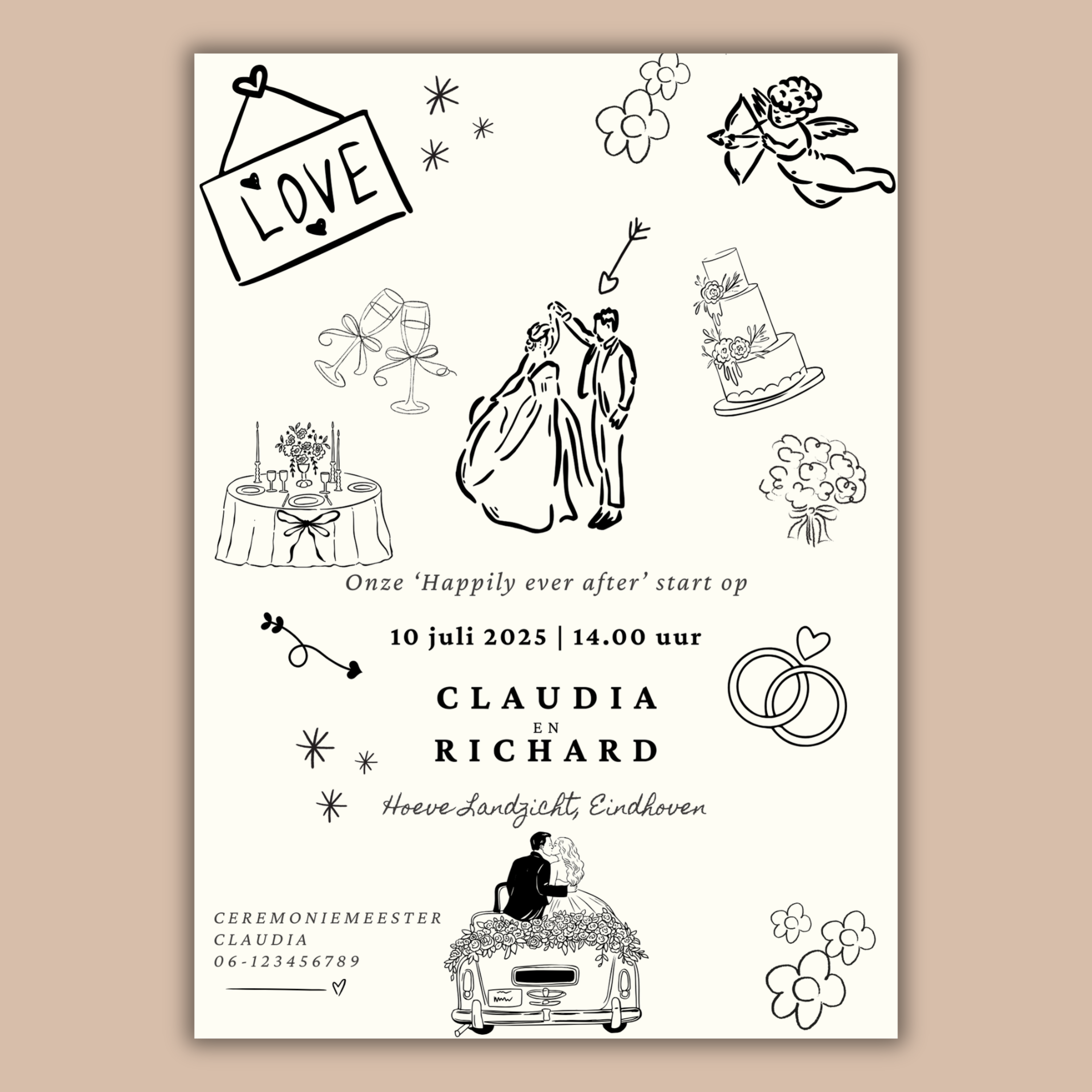 Digitale Trouwkaart Doodle