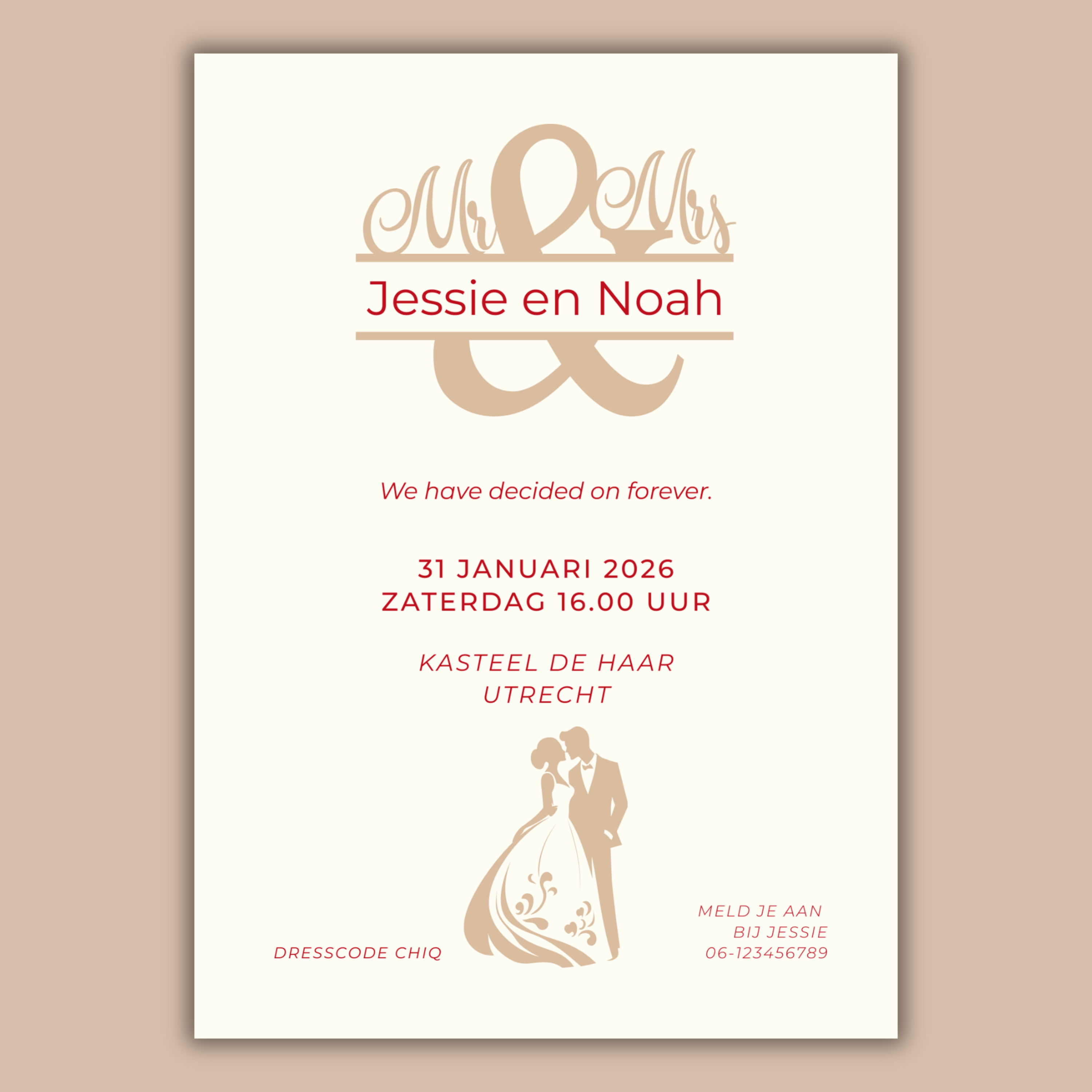 Digitale Trouwkaart Rood & Beige