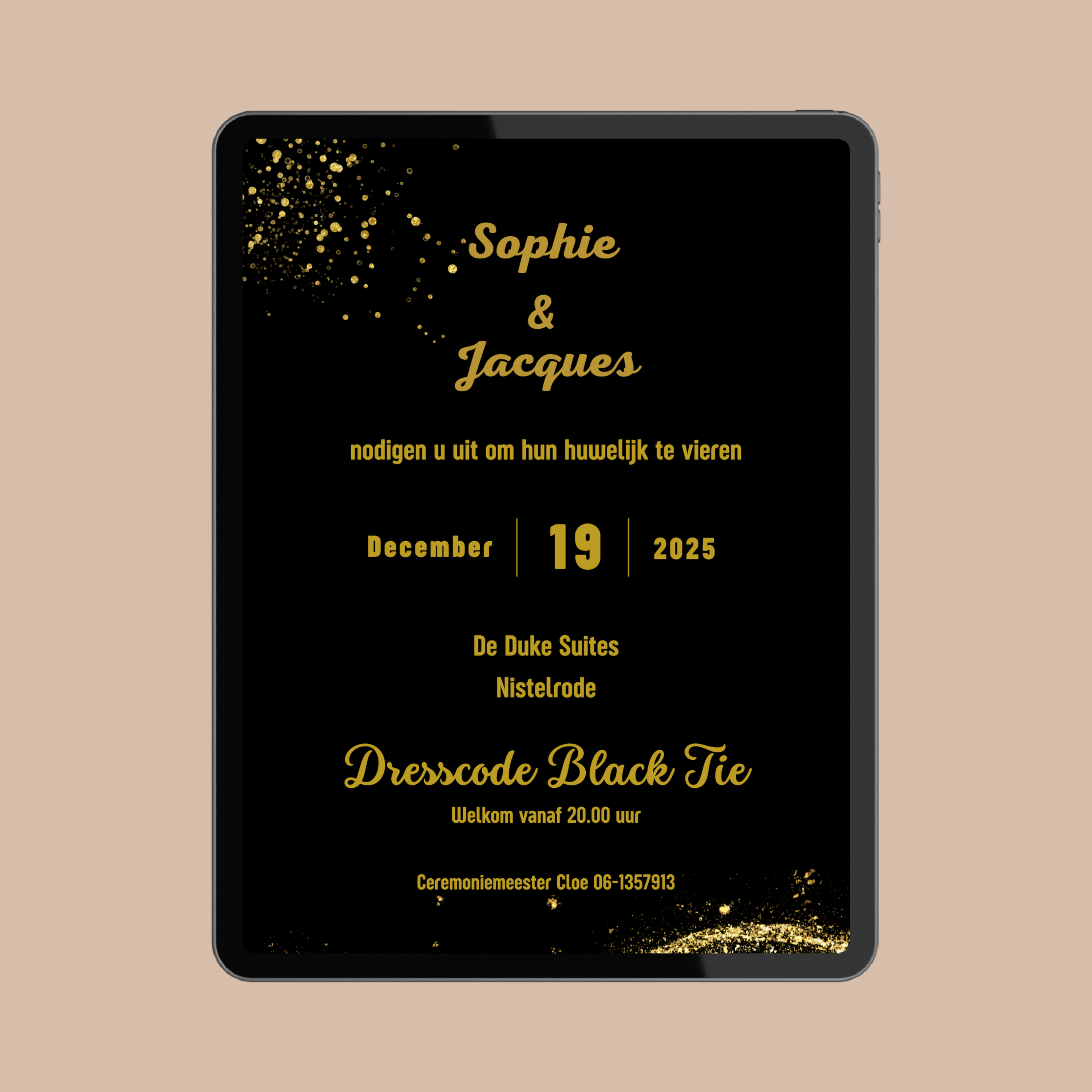 Digitale Trouwkaart Zwart met Gouden Tekst