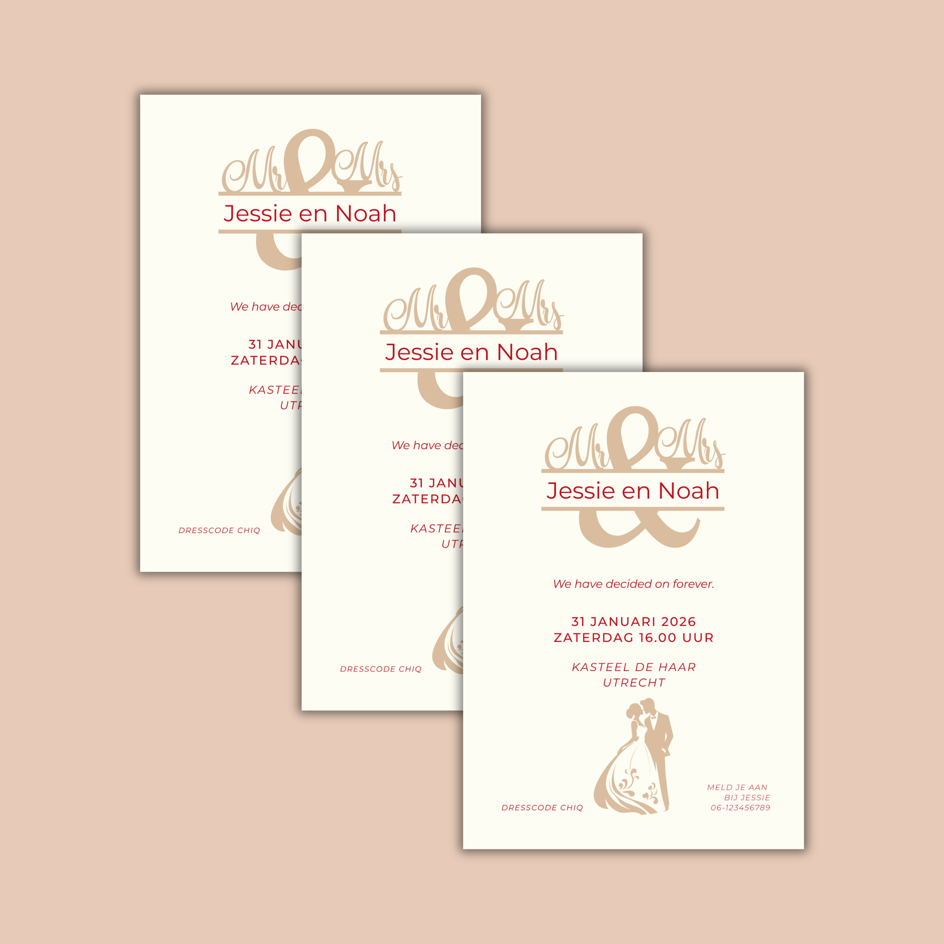 Digitale Trouwkaart Rood & Beige