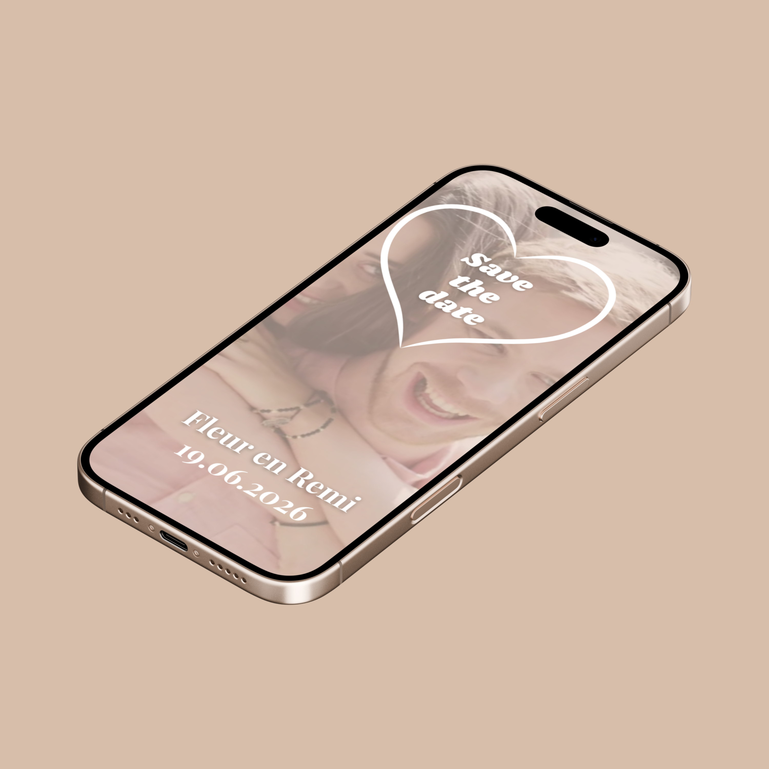 Save the date sjabloon met hart, moderne digitale kaart met liefdevolle uitstraling