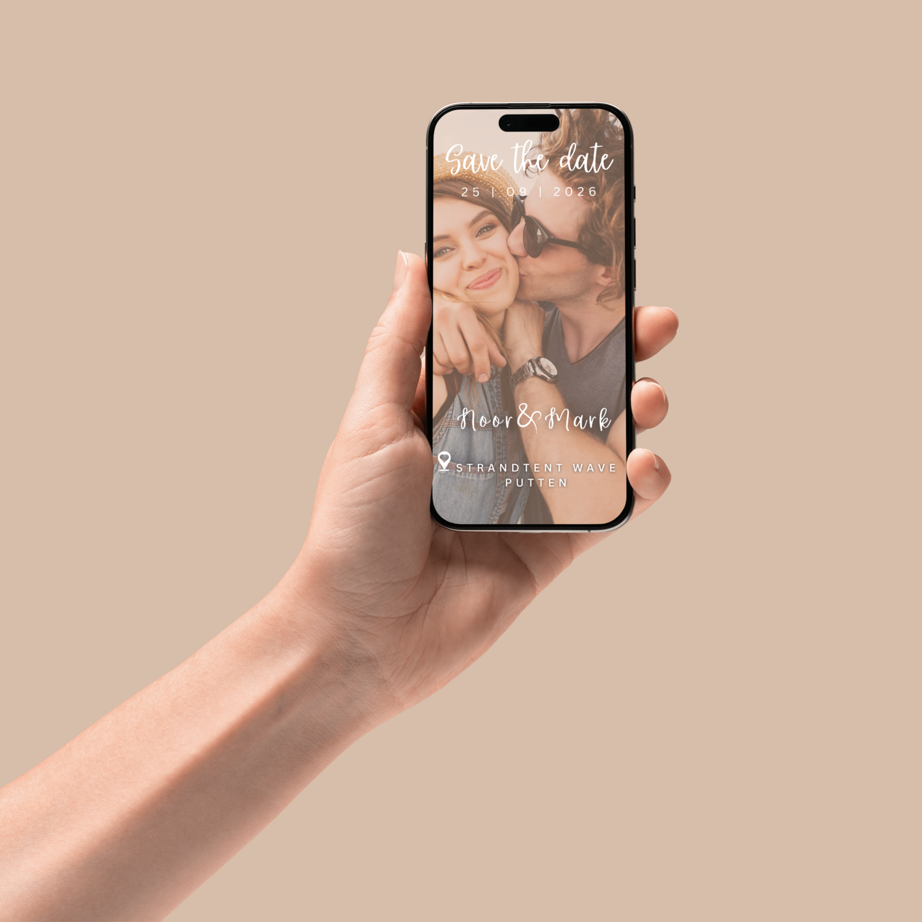 Digitale trouwkaart met foto, save the date template in moderne stijl