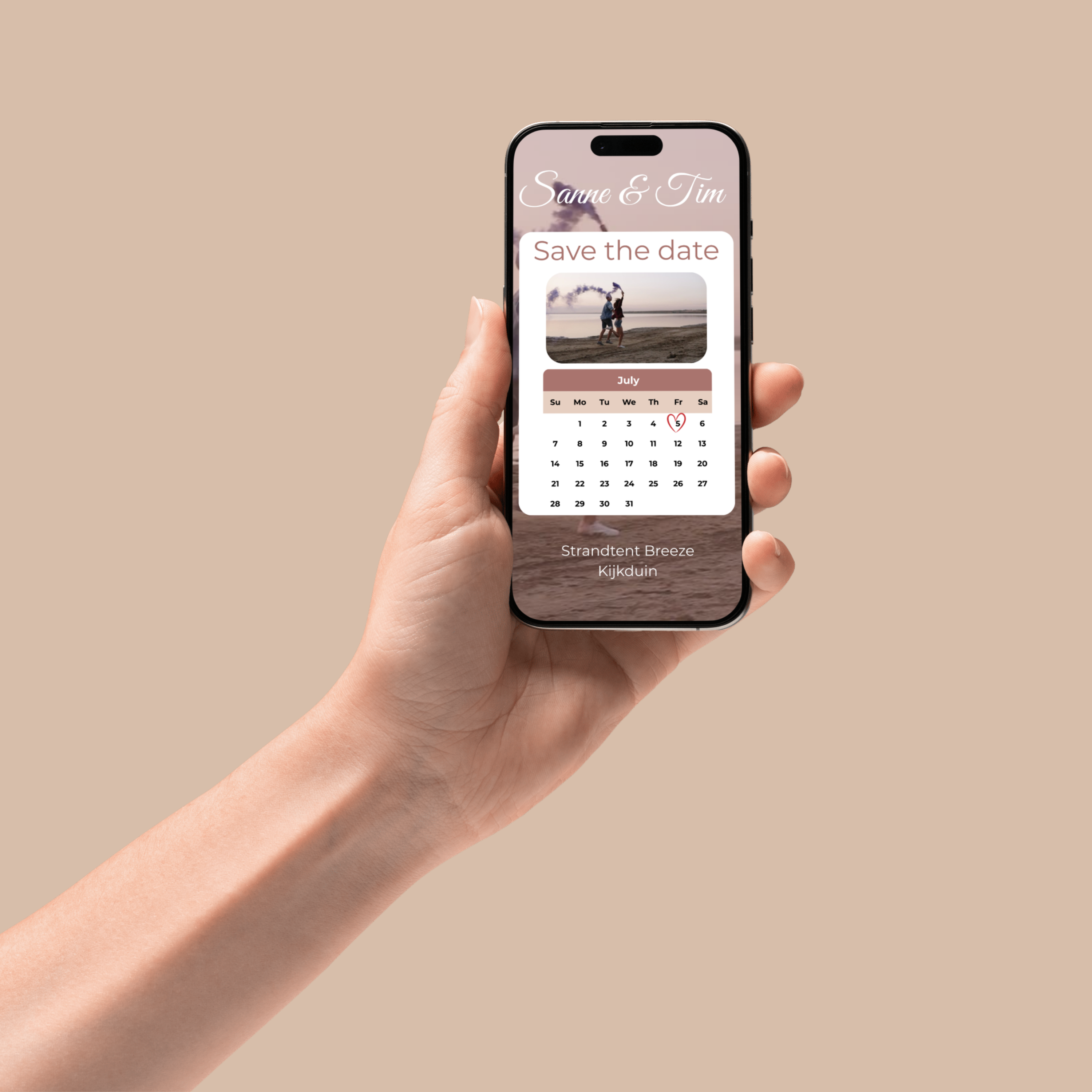 Digitale trouwkaart boho stijl, save the date ontwerp met datumkalender