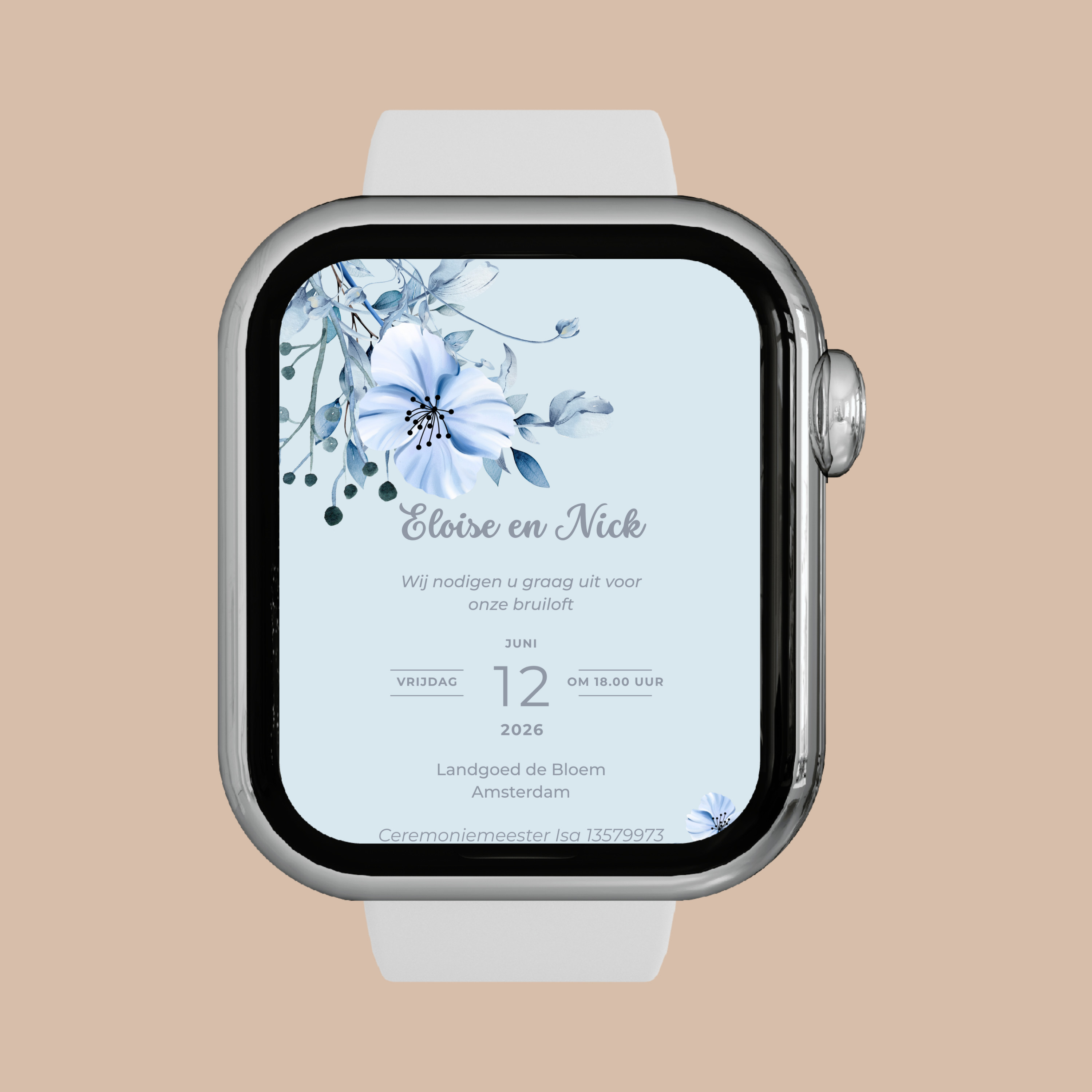 Digitale Trouwkaart Blauwe Bloemen