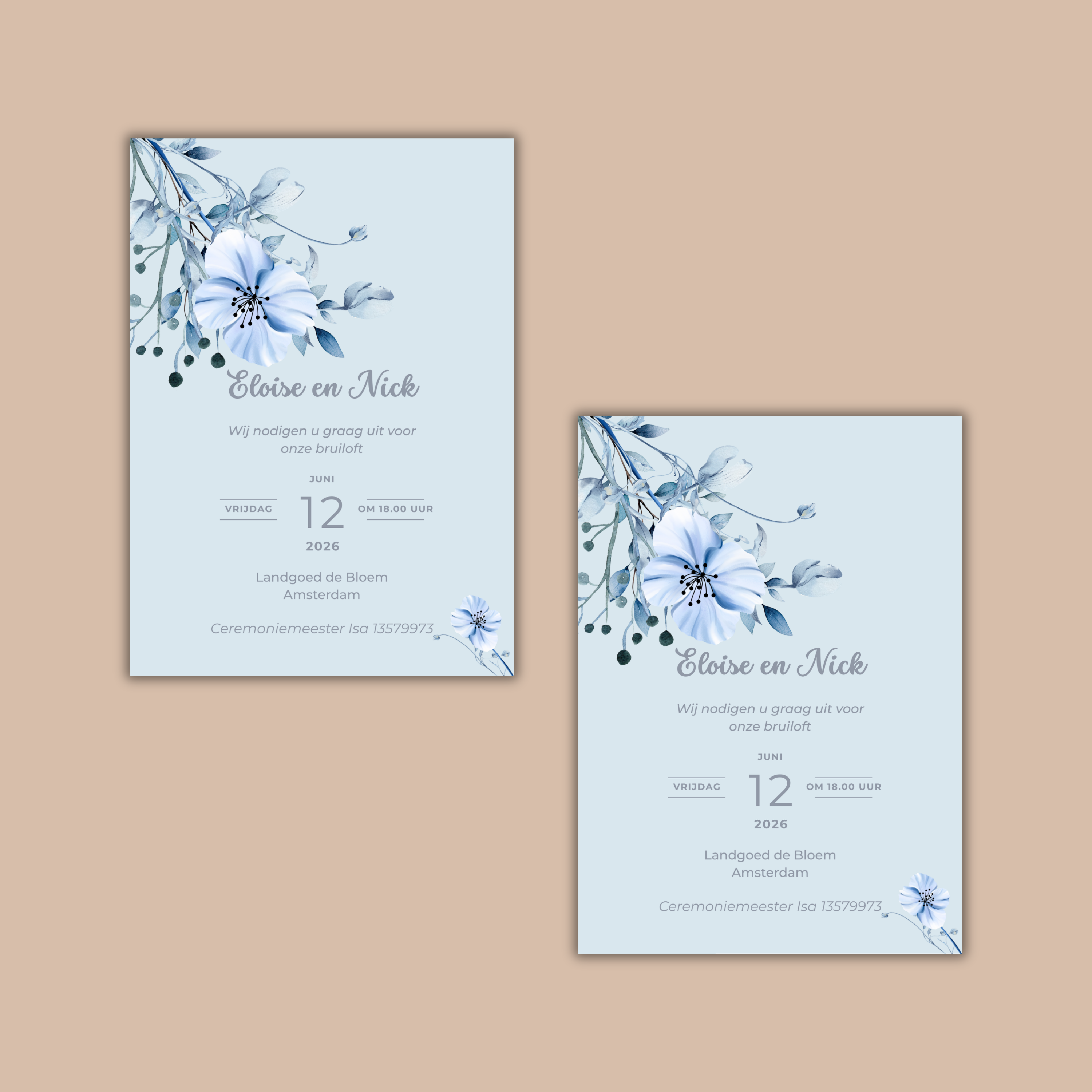 Digitale Trouwkaart Blauwe Bloemen