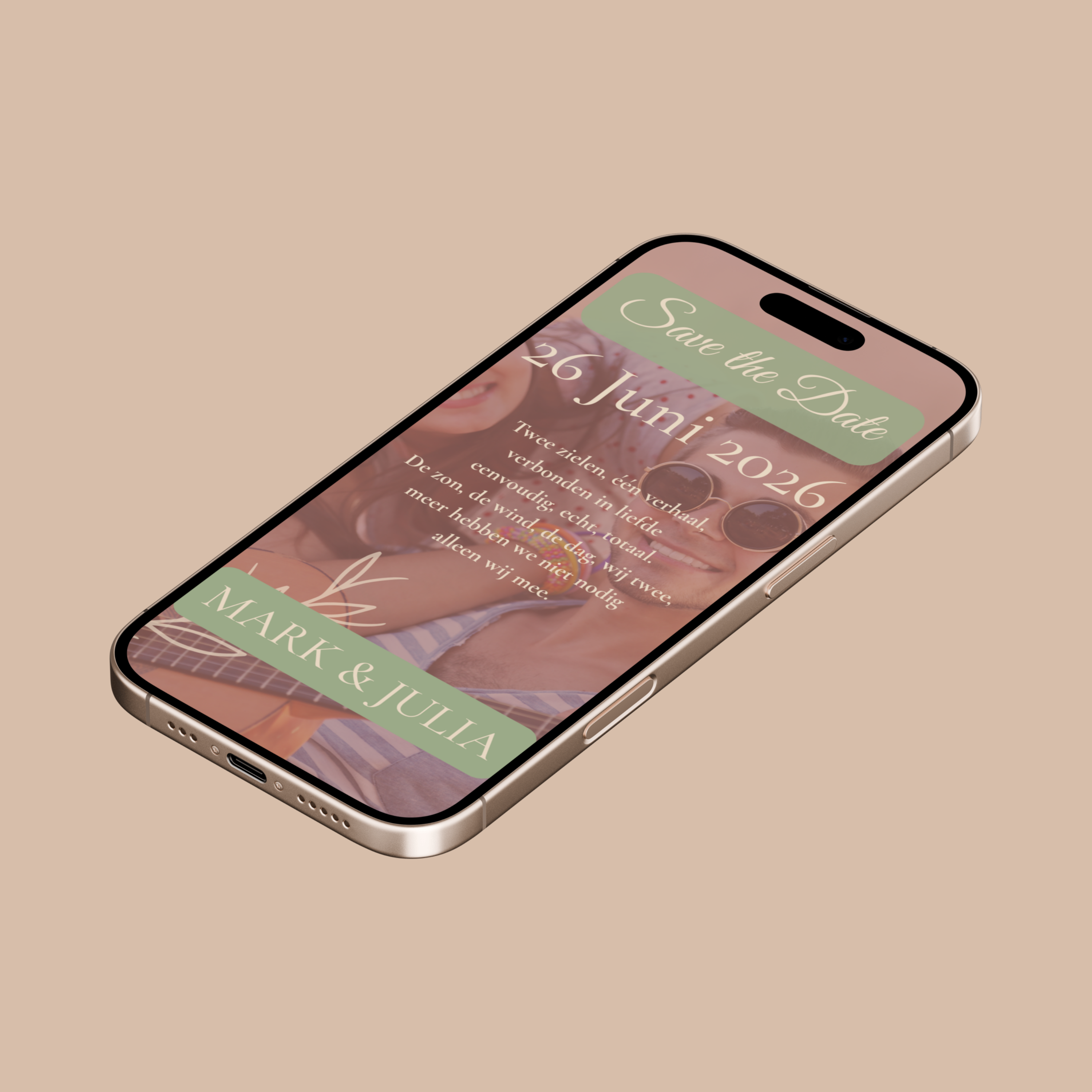 Minimalistische save the date boho, Canva sjabloon met natuurlijke look