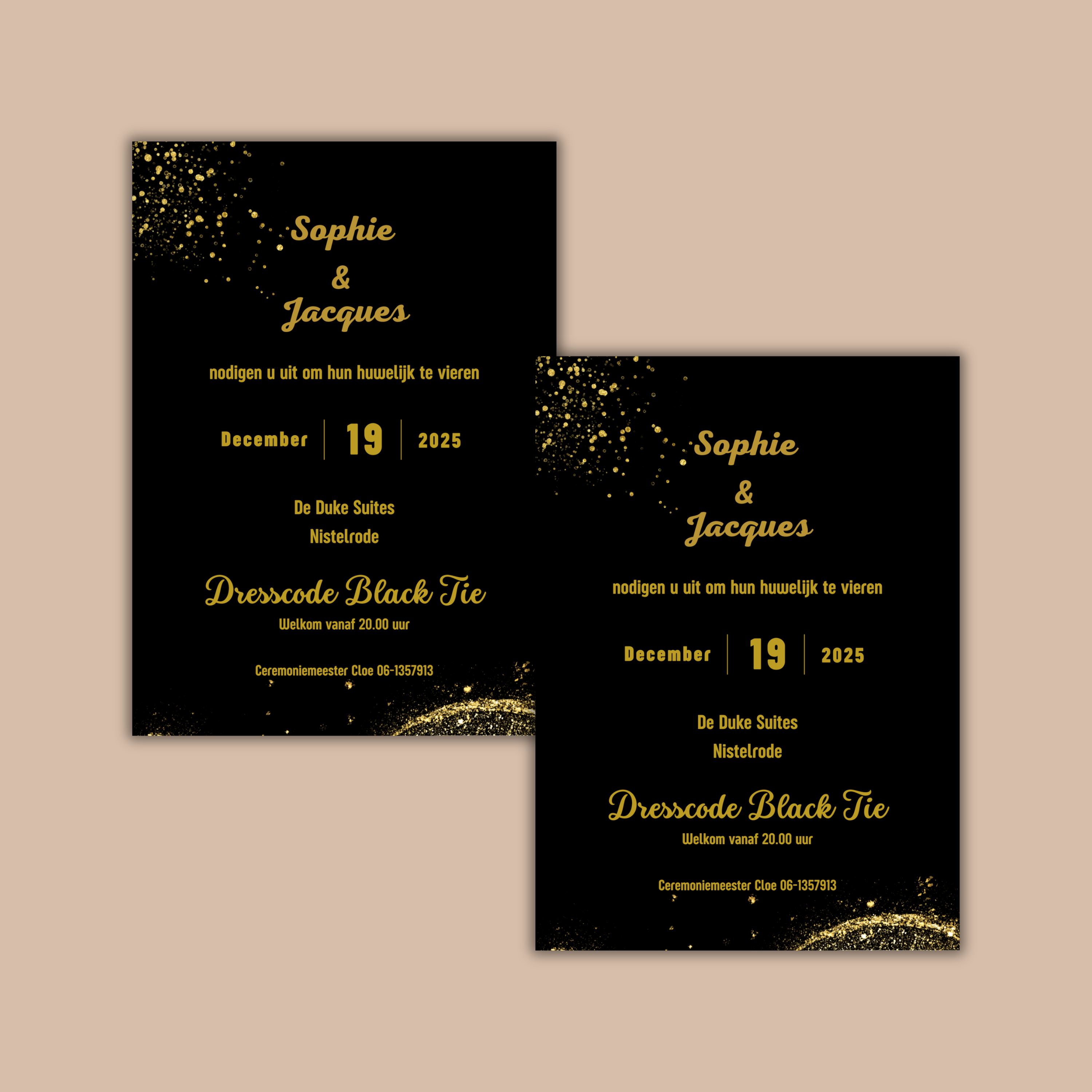 Digitale Trouwkaart Zwart met Gouden Tekst