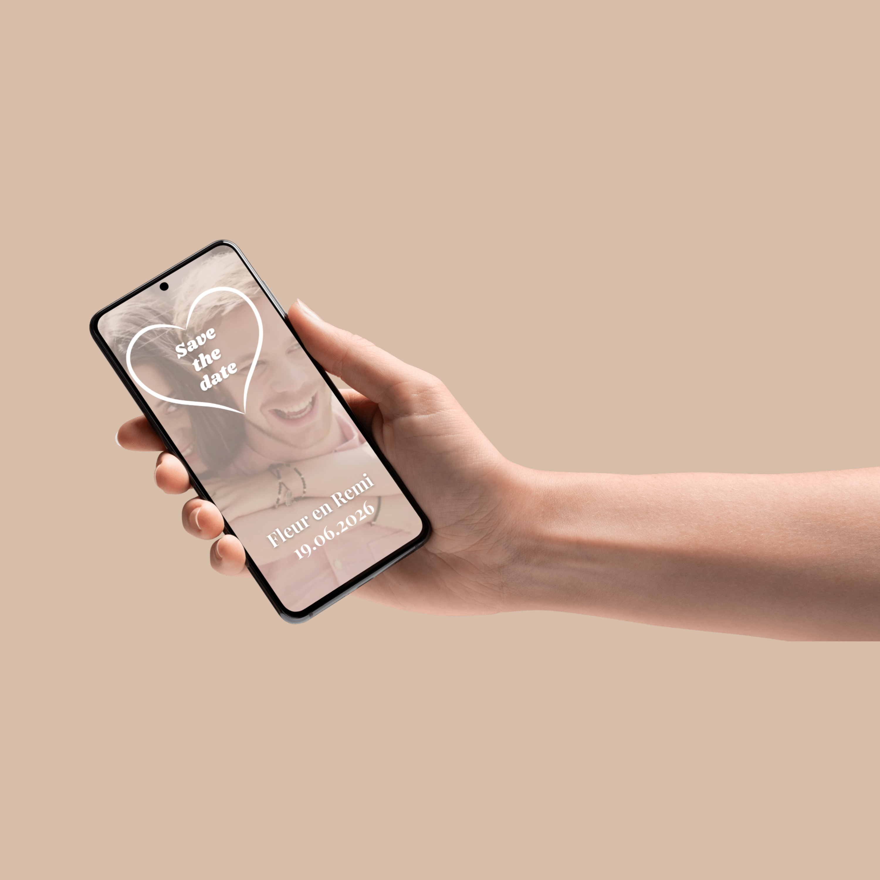 Digitale trouwkaart met hart, minimalistisch save the date ontwerp in Canva