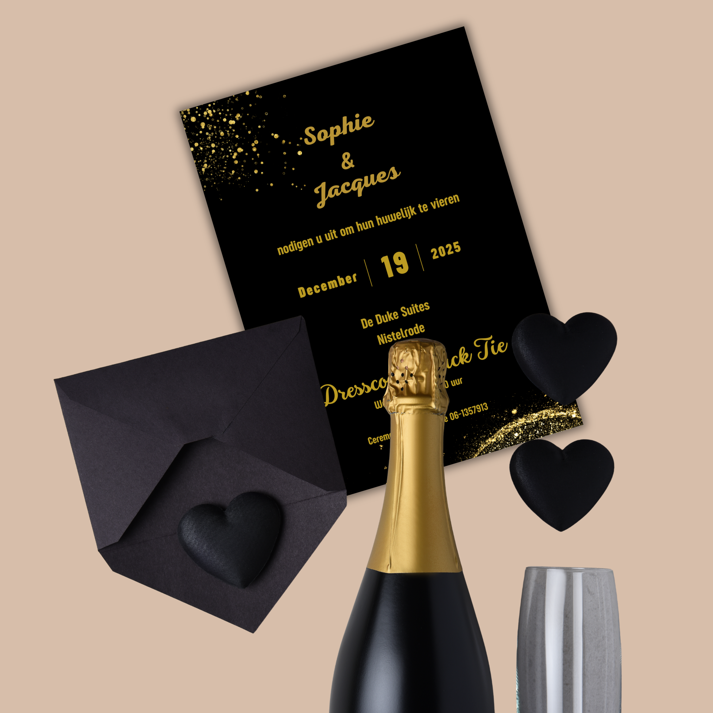 Digitale Trouwkaart Zwart met Gouden Tekst