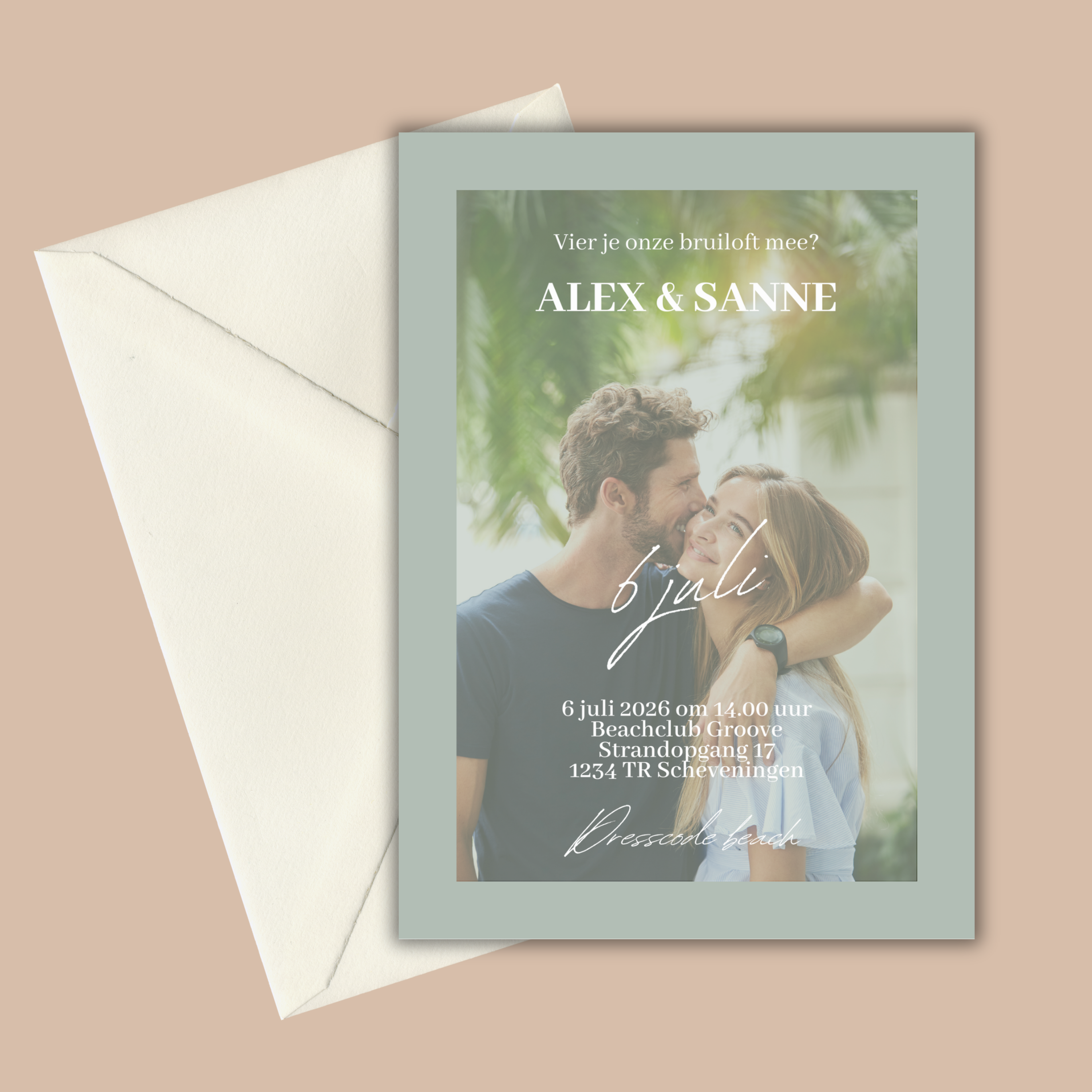 Trouwkaart Olijfgroen & Foto