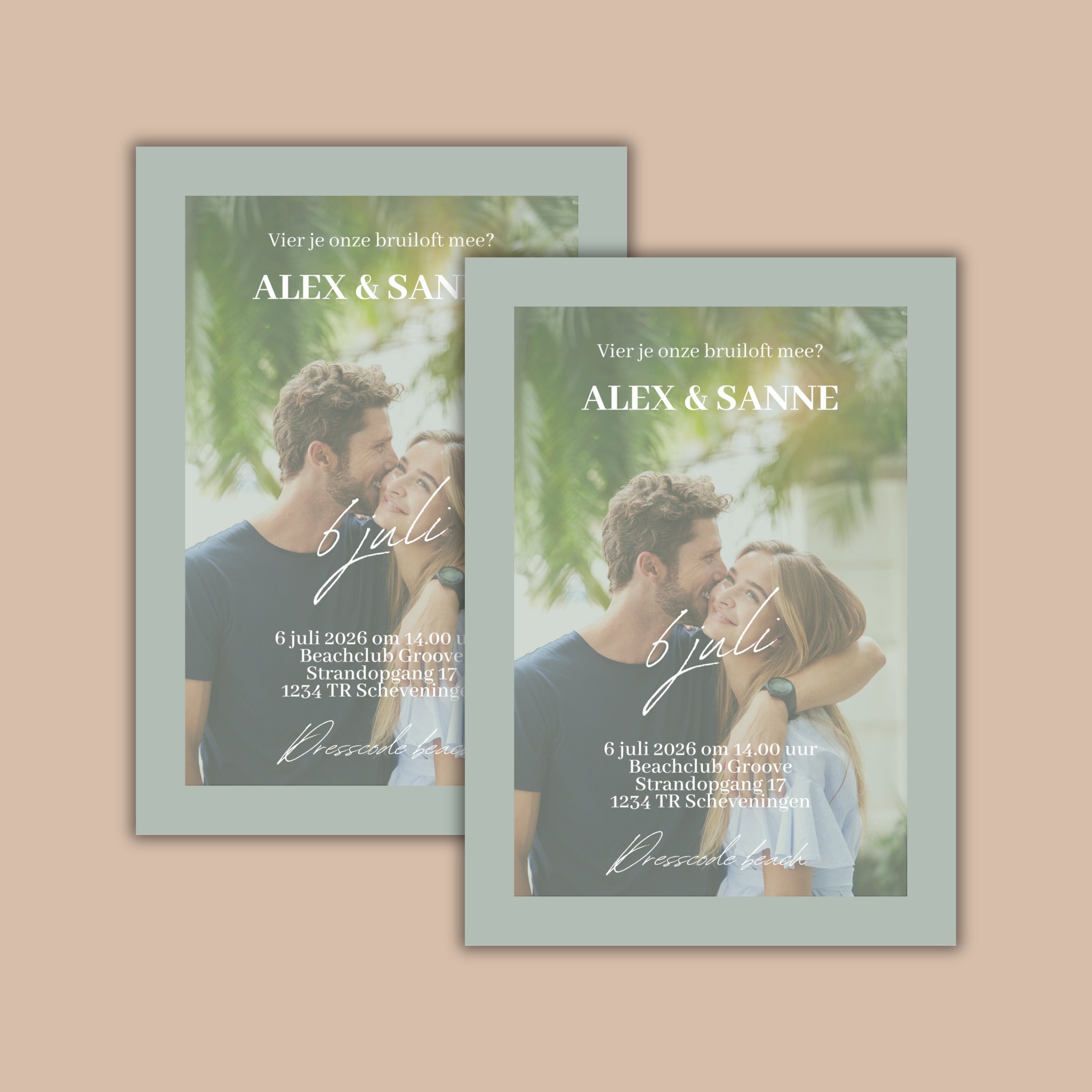 Trouwkaart Olijfgroen & Foto