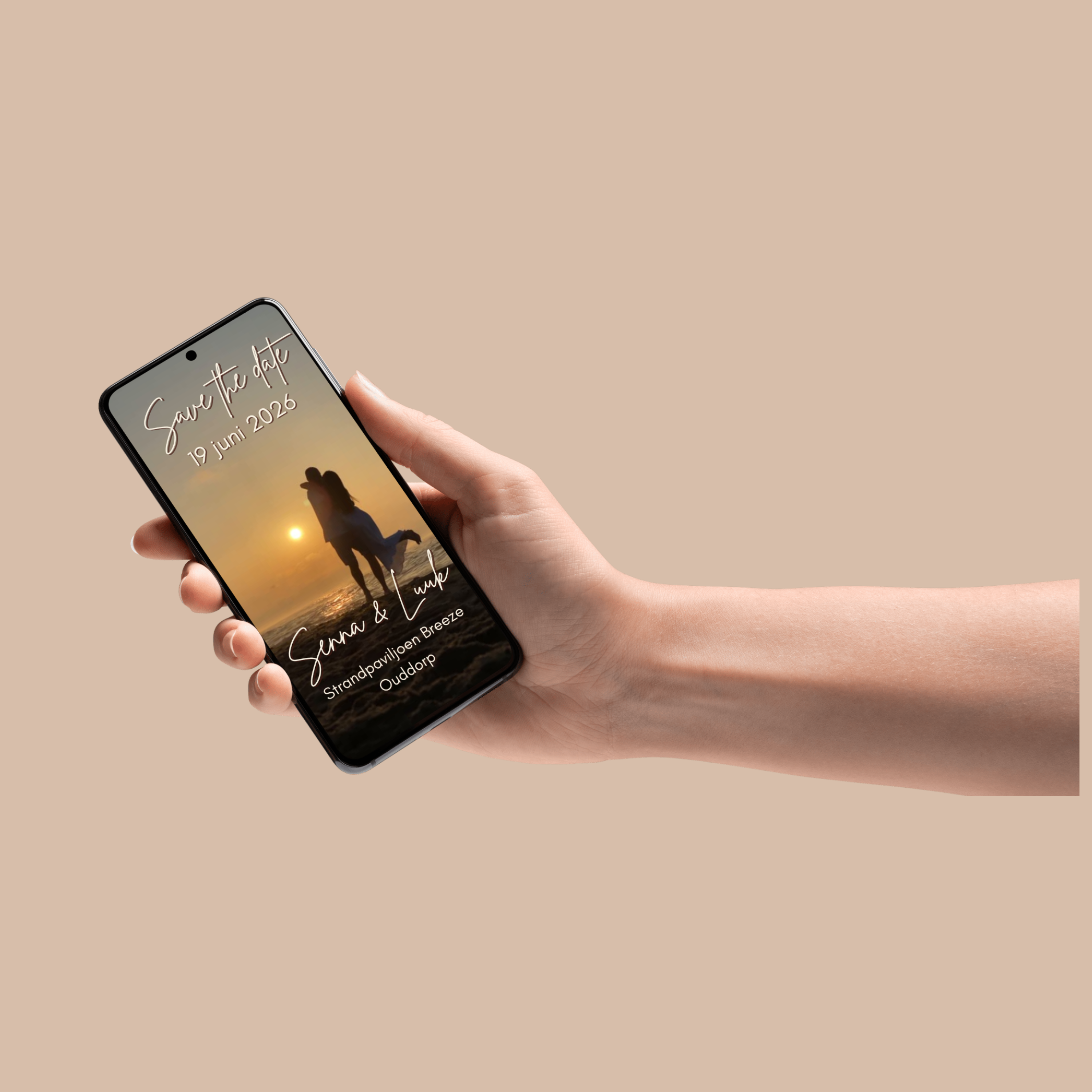 Trouwkaart beach stijl, minimalistisch Canva template met kustsfeer