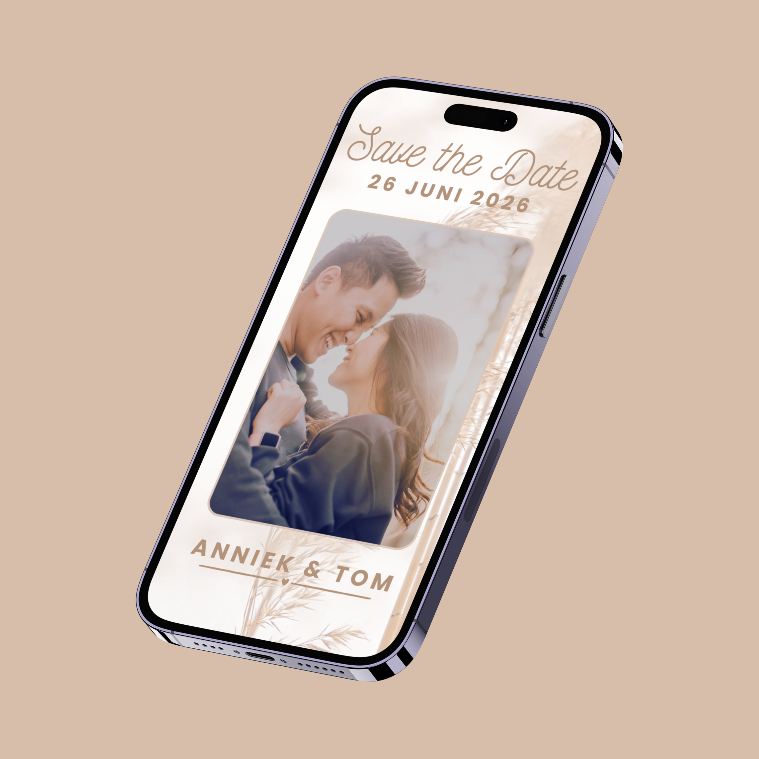 Digitale save the date, boho stijl met bewegende elementen