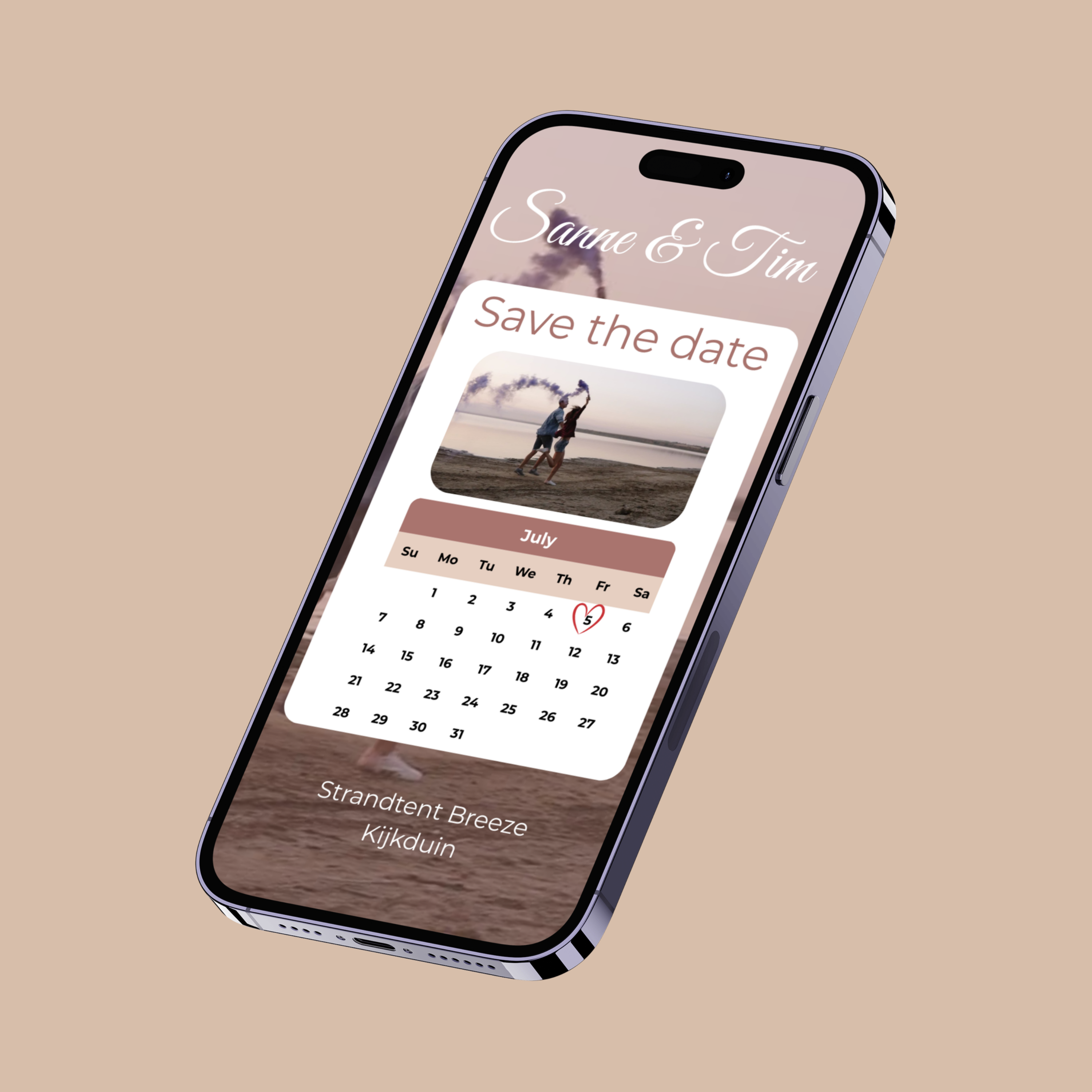 Save the date kaart met boho elementen, video-animatie in Canva