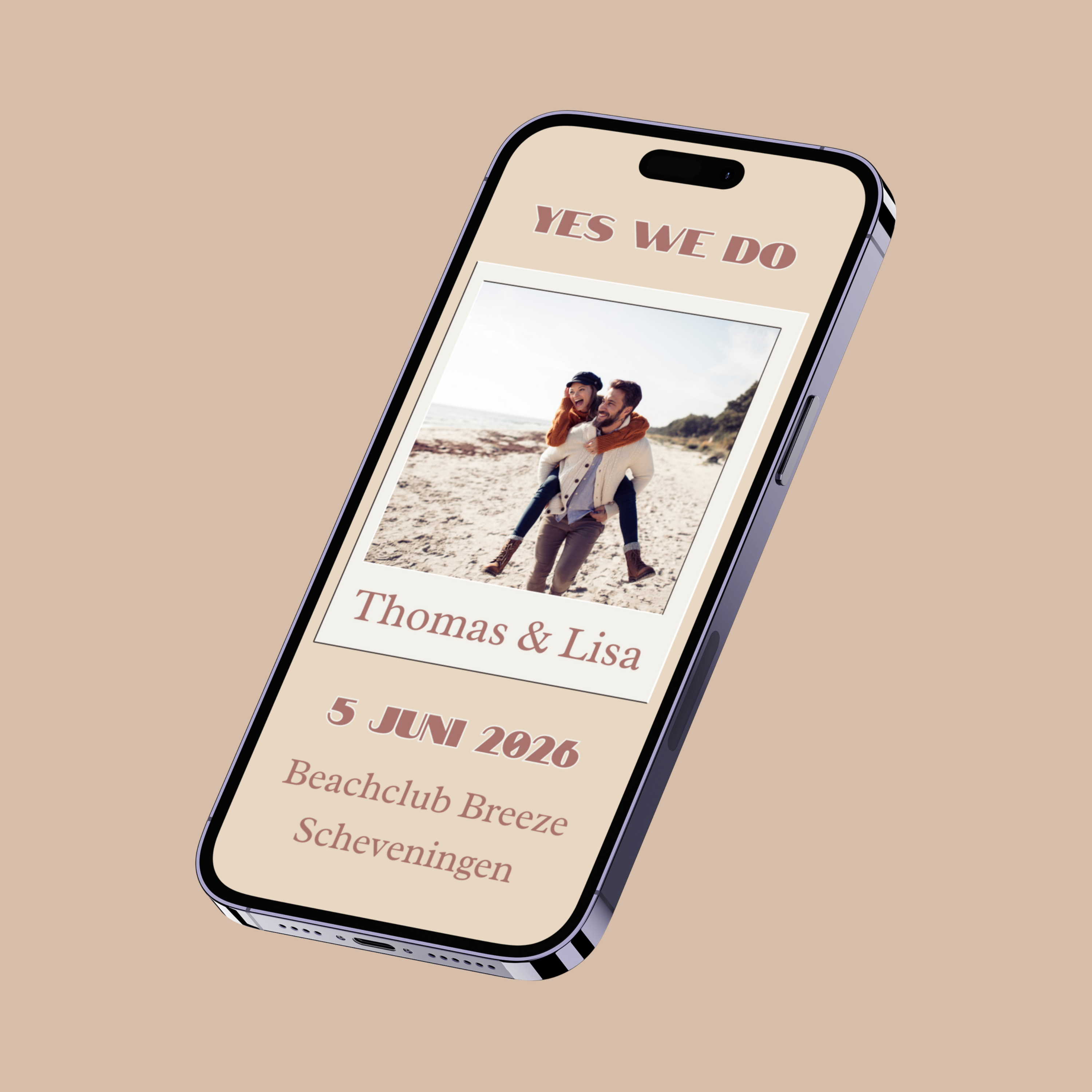 Save the date kaart met Yes We Do tekst, romantisch ontwerp