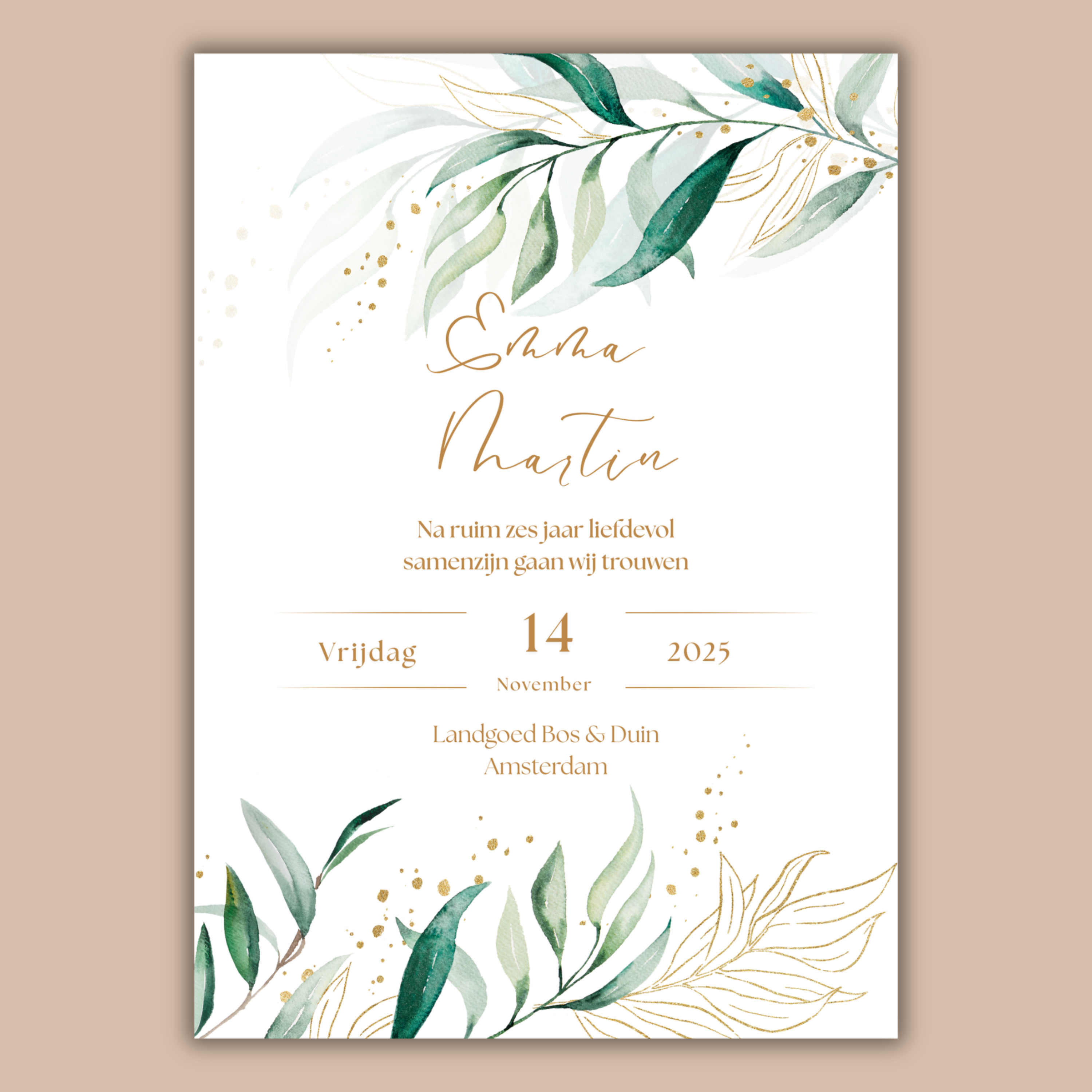 Digitale Trouwkaart Olijftakken en Goud