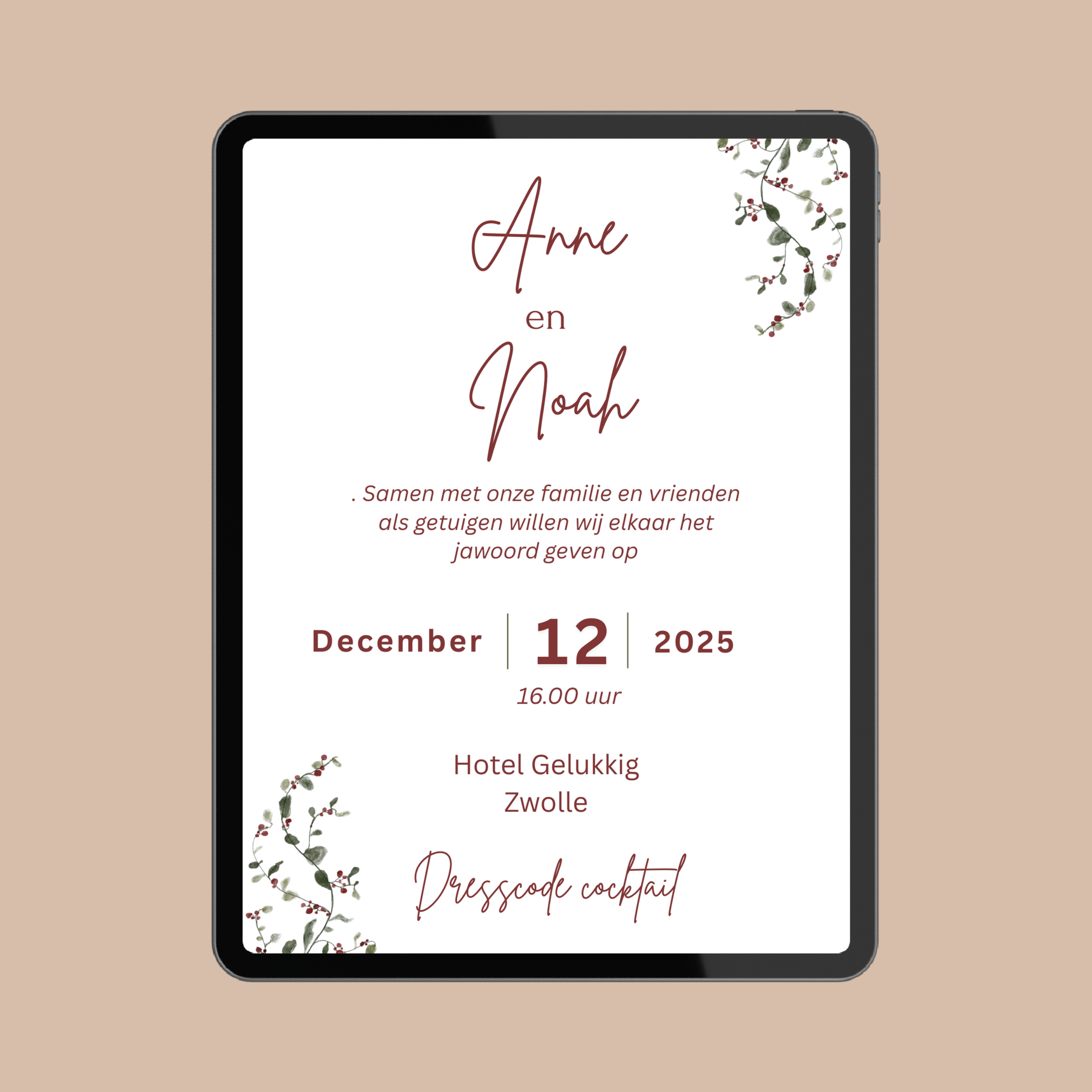 Digitale Trouwkaart met Kersttakjes,  uitnodiging jullie bruiloft