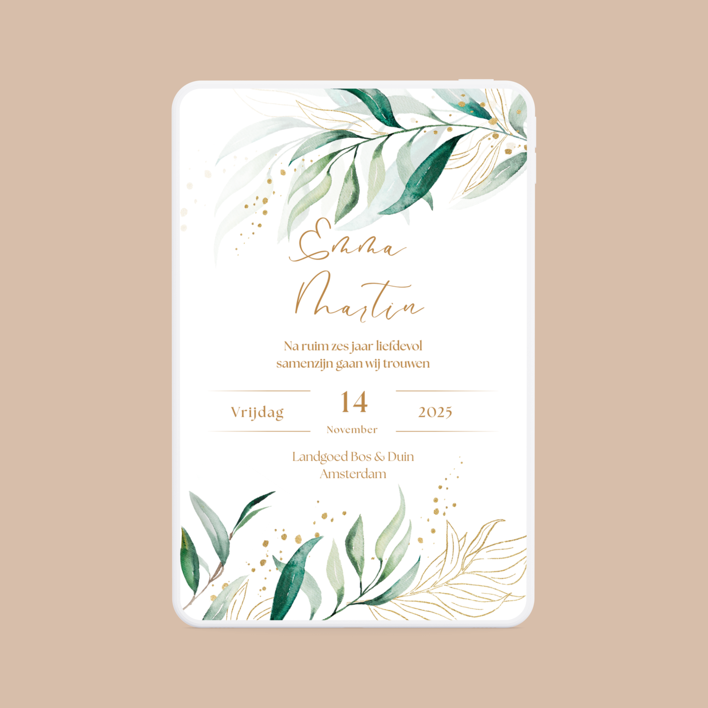 Digitale Trouwkaart Olijftakken en Goud