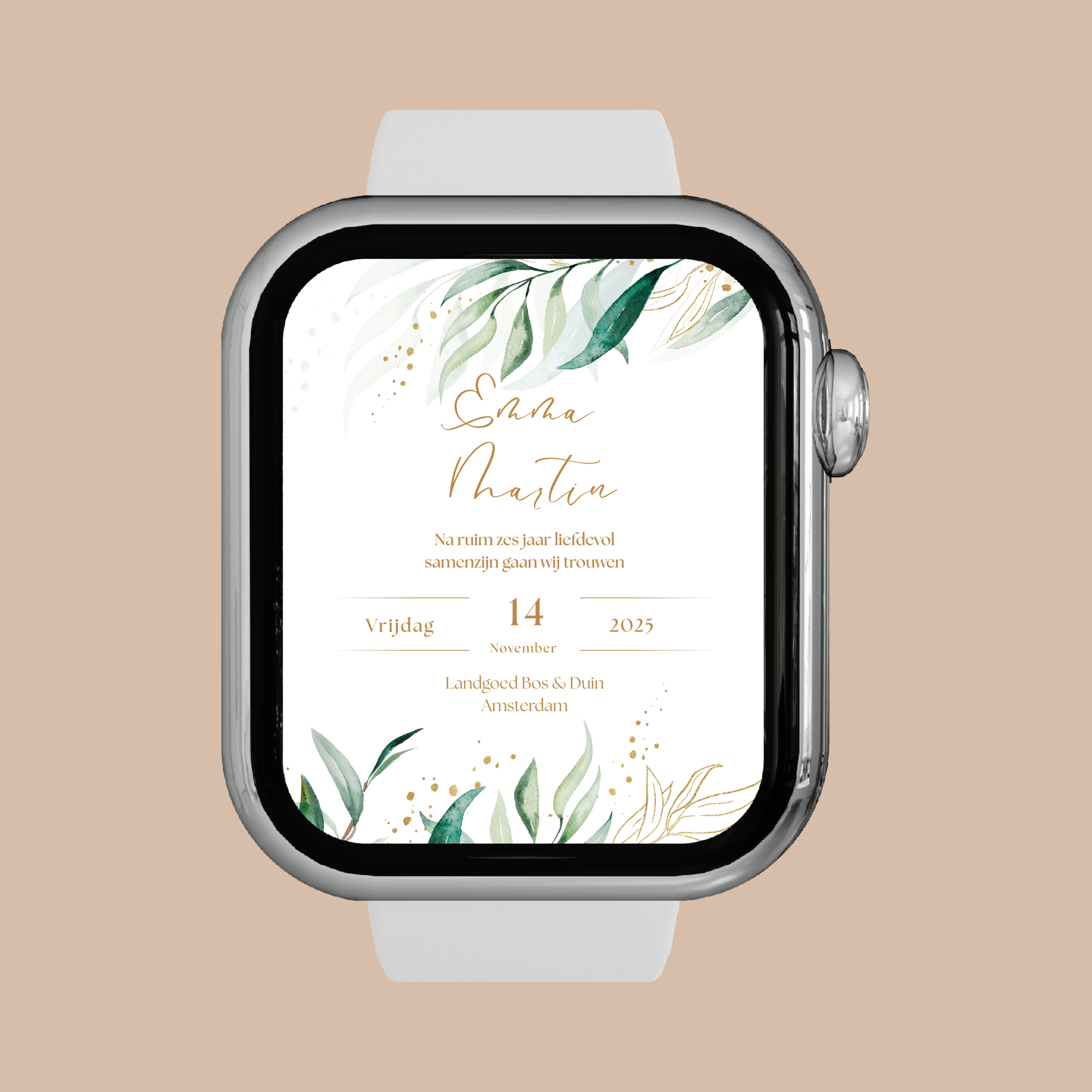 Digitale Trouwkaart Olijftakken en Goud