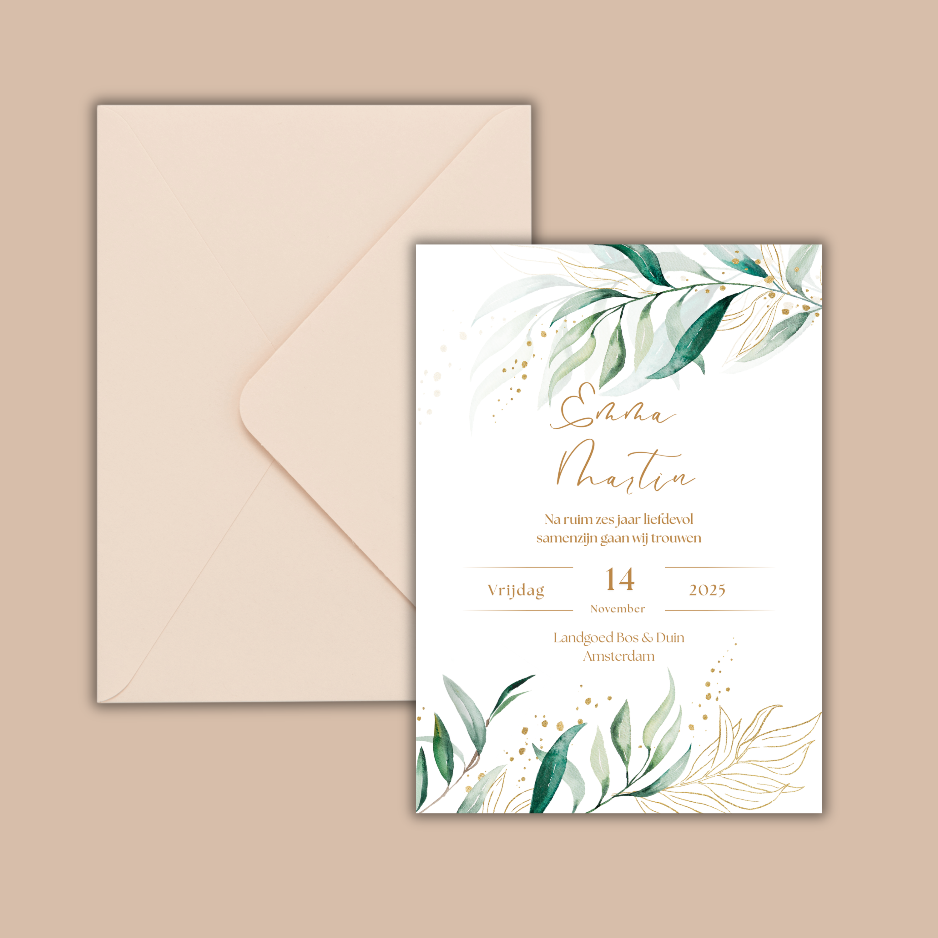 Digitale Trouwkaart Olijftakken en Goud