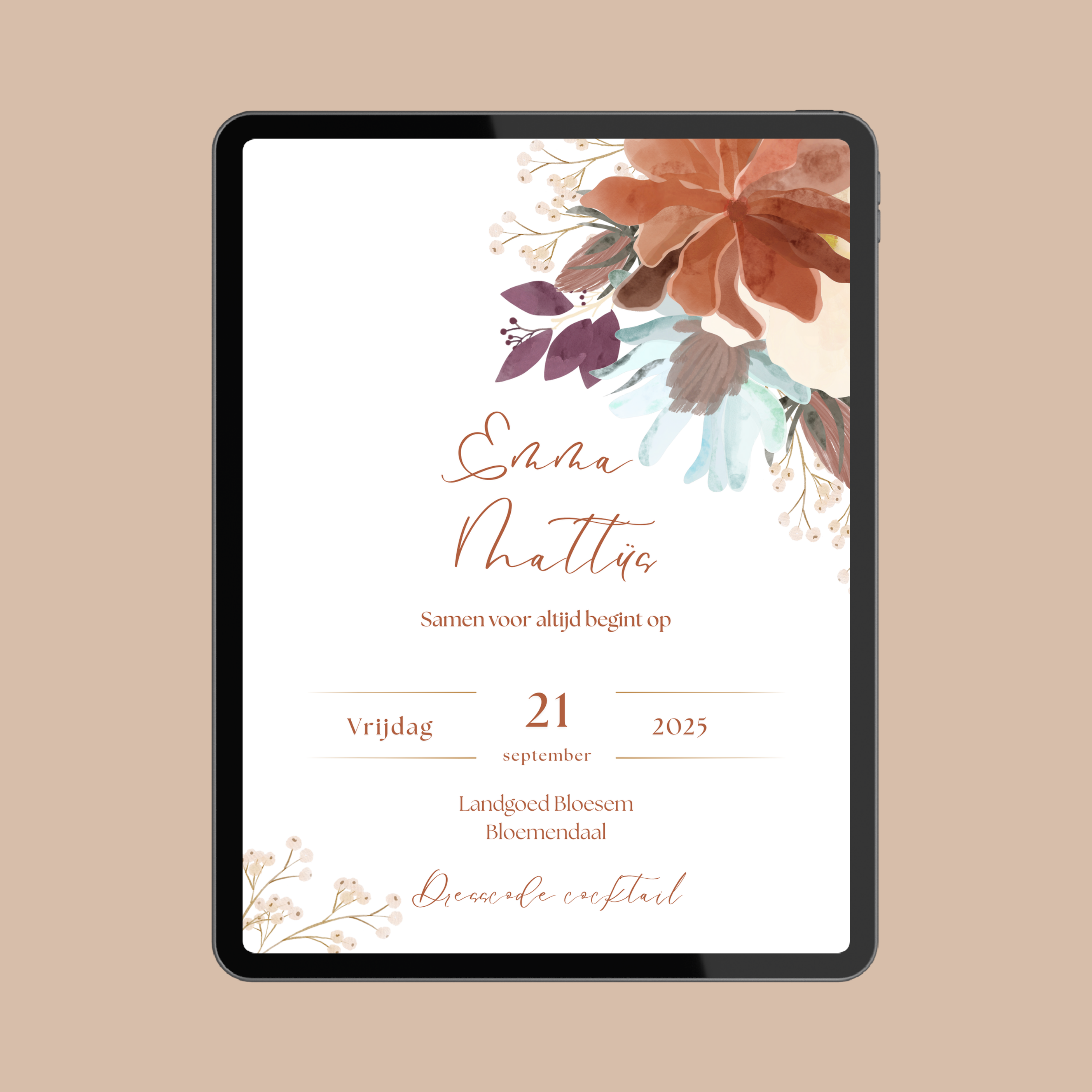 Digitale Trouwkaart Herfst & Bloemen.