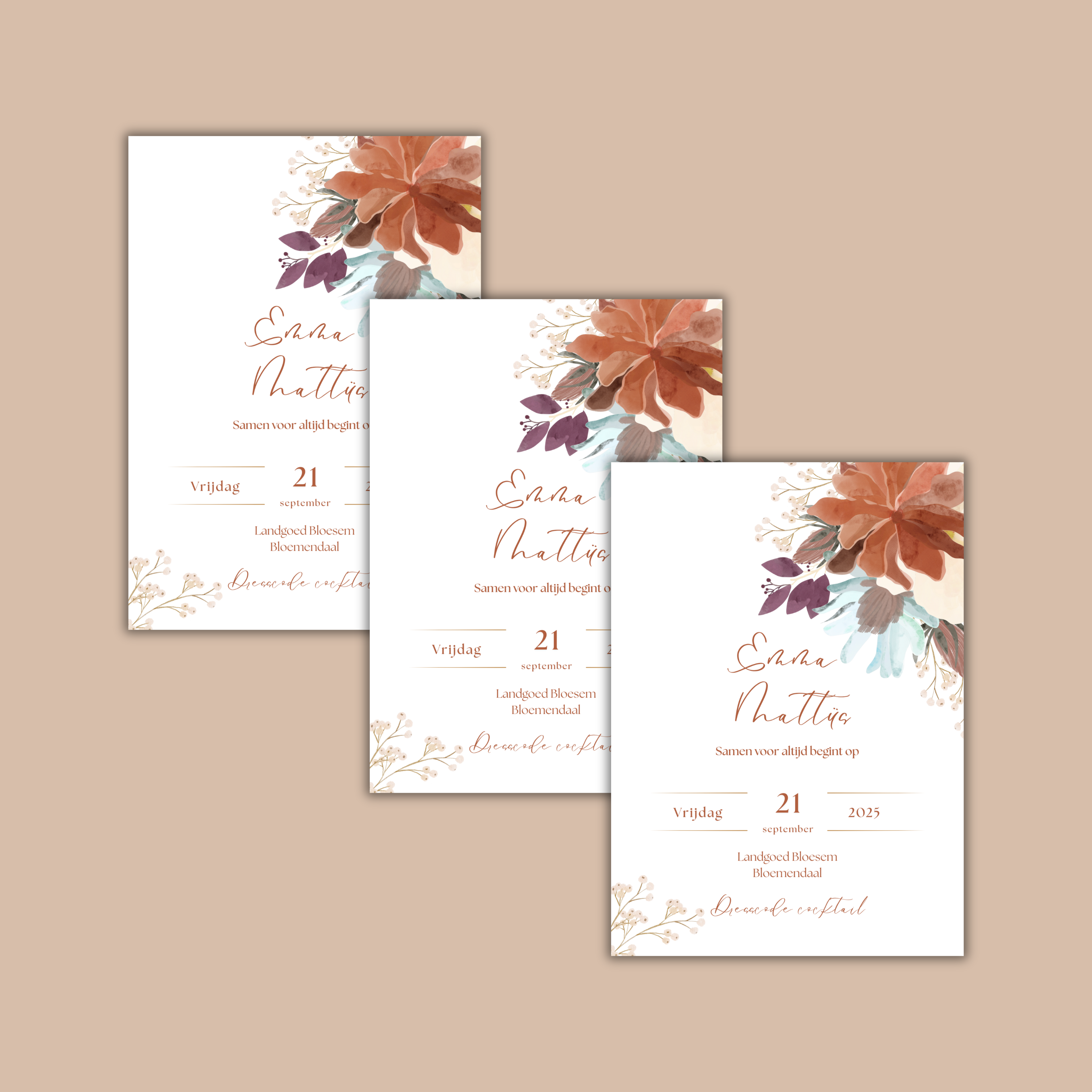 Digitale Trouwkaart Herfst & Bloemen.