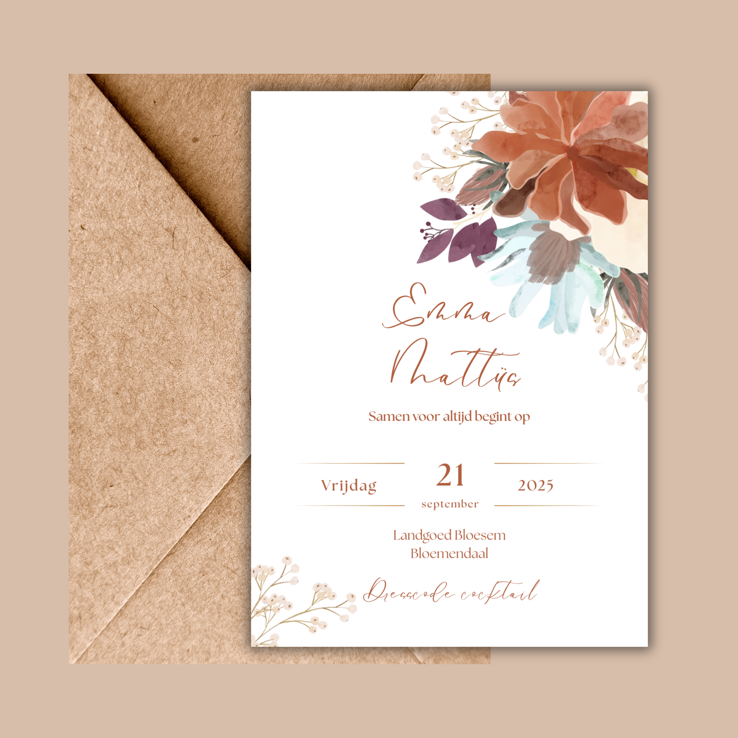 Digitale Trouwkaart Herfst & Bloemen.