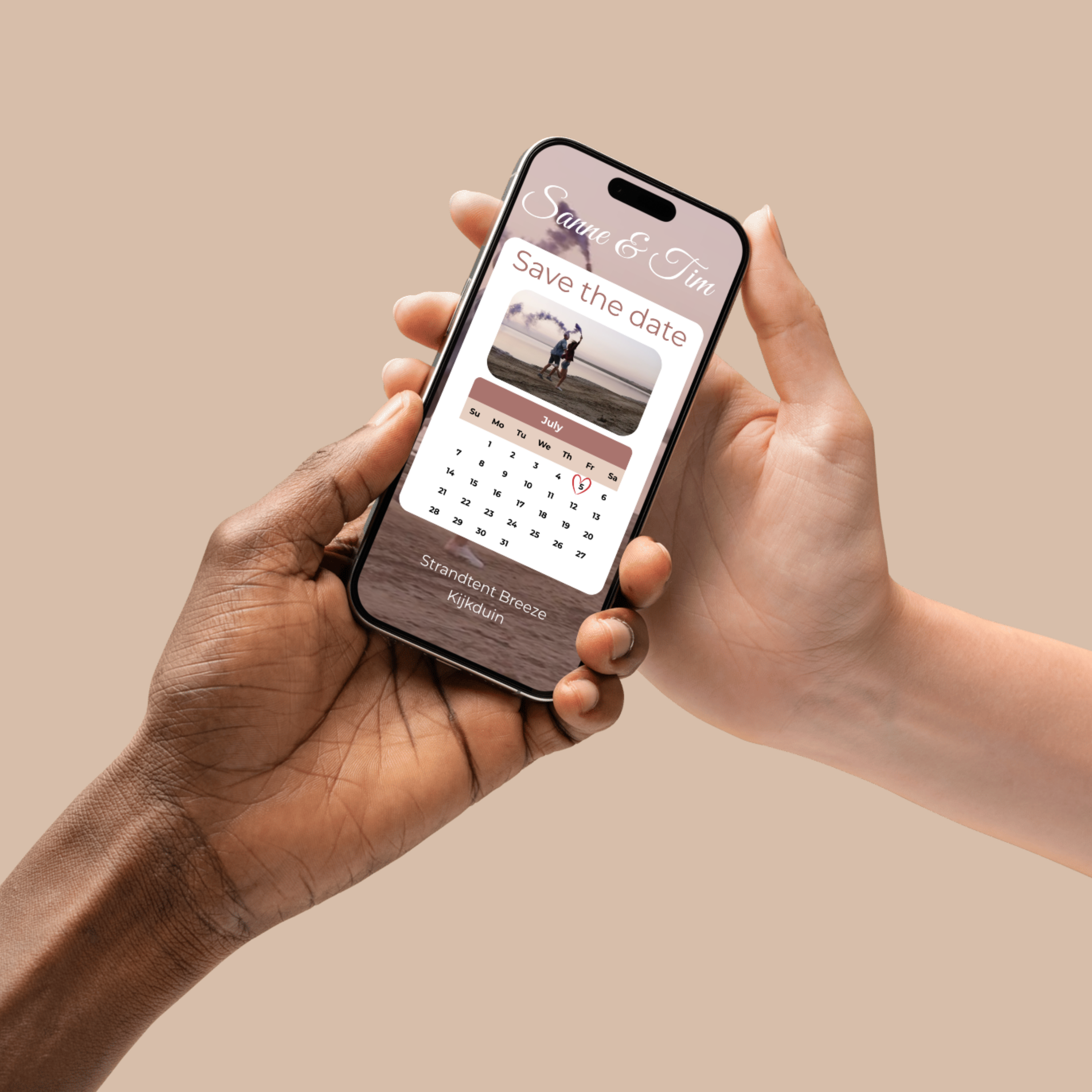 Minimalistische boho save the date, aardetinten en zachte beweging