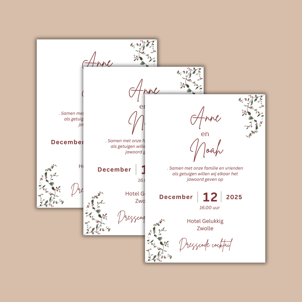 Digitale Trouwkaart met Kersttakjes, moderne uitnodiging met kersttakjes design.