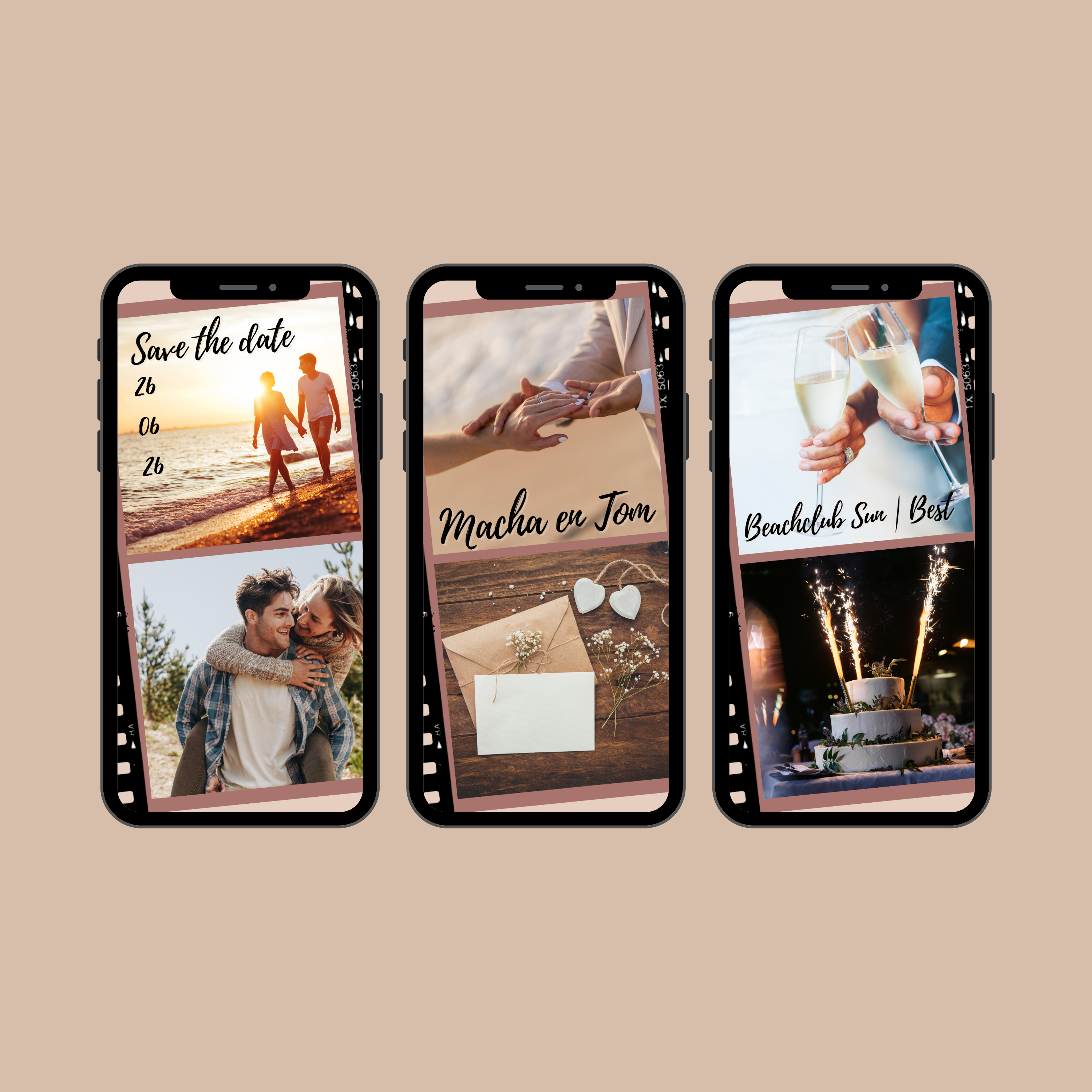 Geanimeerde Save the Date video, 3 slide frames met personaliseerbare tekst en visuals