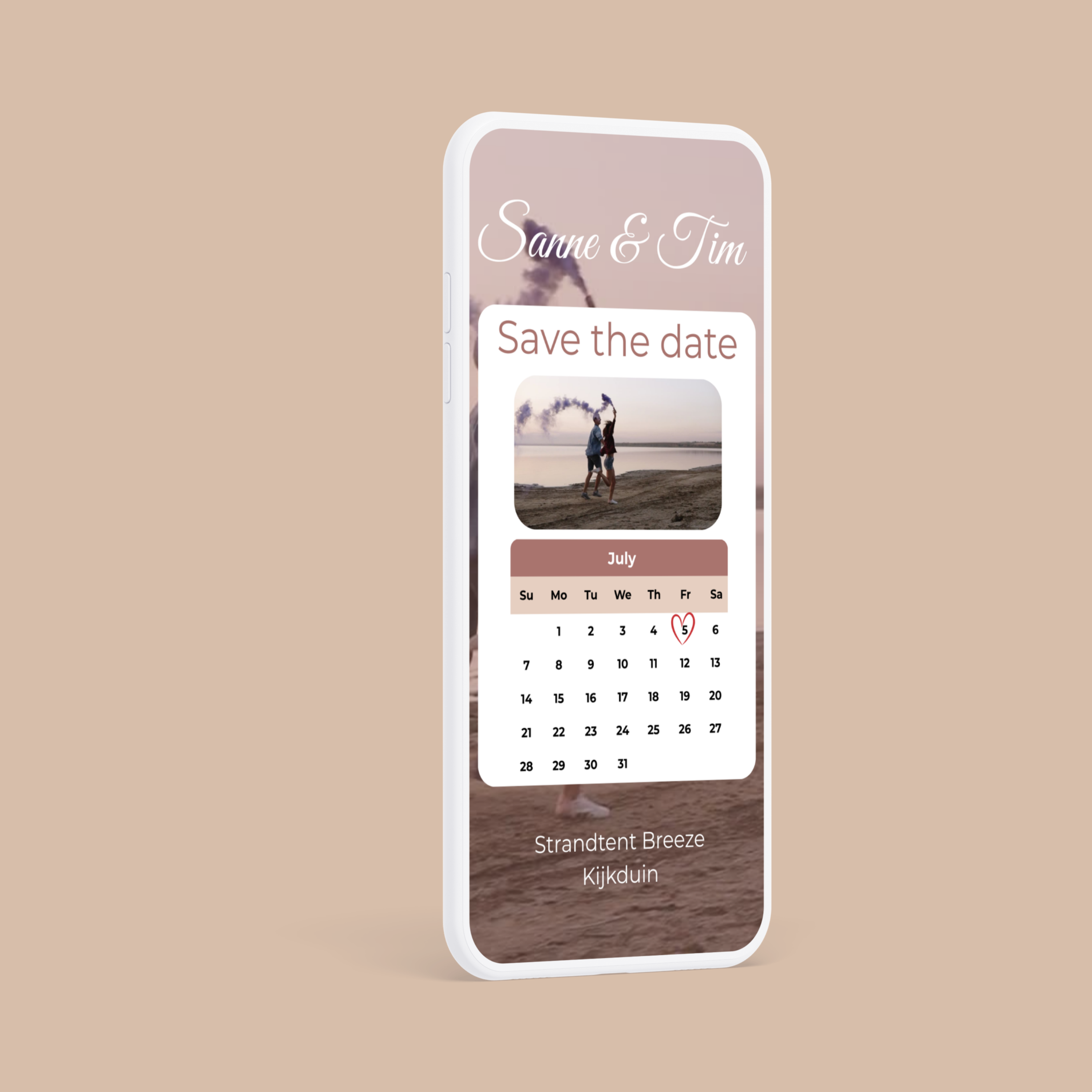 Boho trouwkaart Canva, save the date sjabloon met datum en animatie
