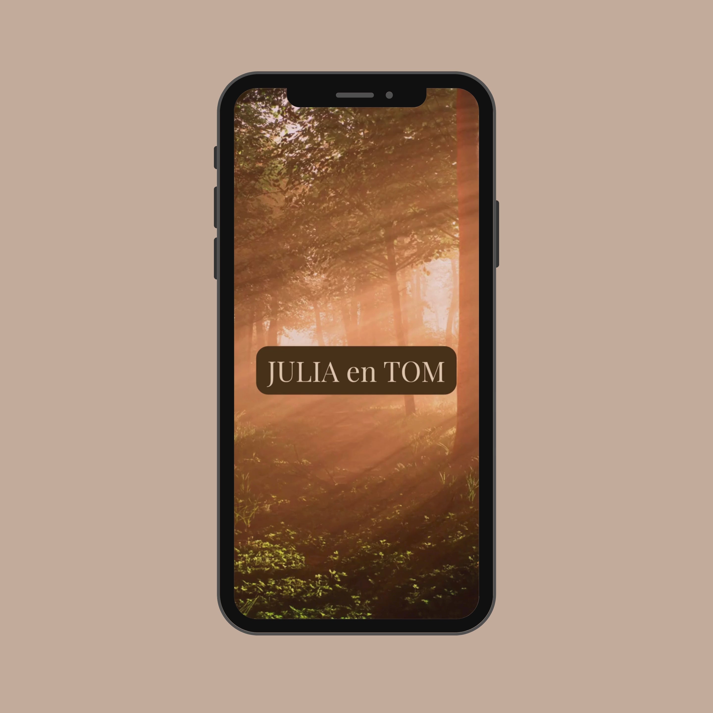 Save the Date kaart, fotolijstje met “We said yes”, namen, datum en locatie, Canva template